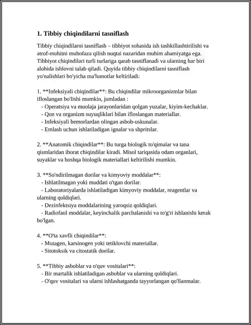 REFERAT Mavzu: TIBBIY CHIQINDILARNI VAQTINCHA SAQLASHGA TALABLAR 3