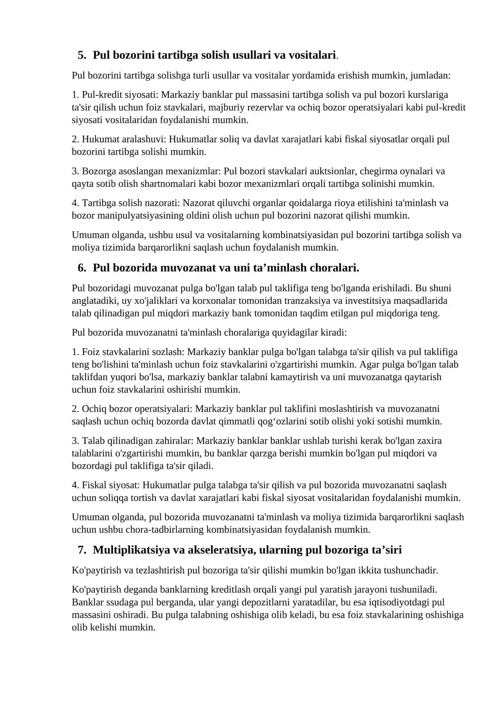 Pul tushunchasi mazmuni, vazifalari va xususiyatlari 3