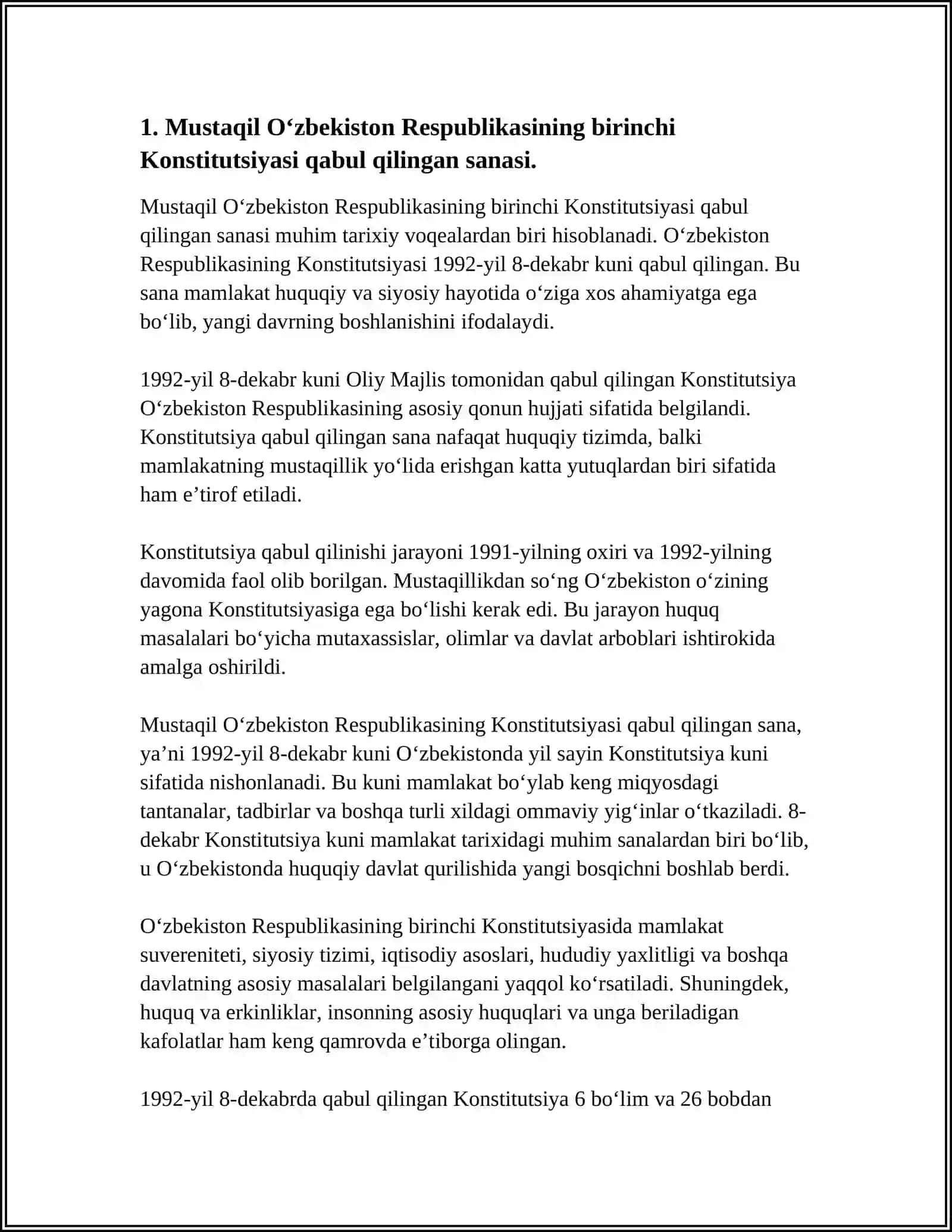 MUSTAQIL OʻZBEKISTON RESPUBLIKASI BIRINCHI KONSTITUTSIYASI VA UNING OʻZIGA XOS JIHATLARI 3