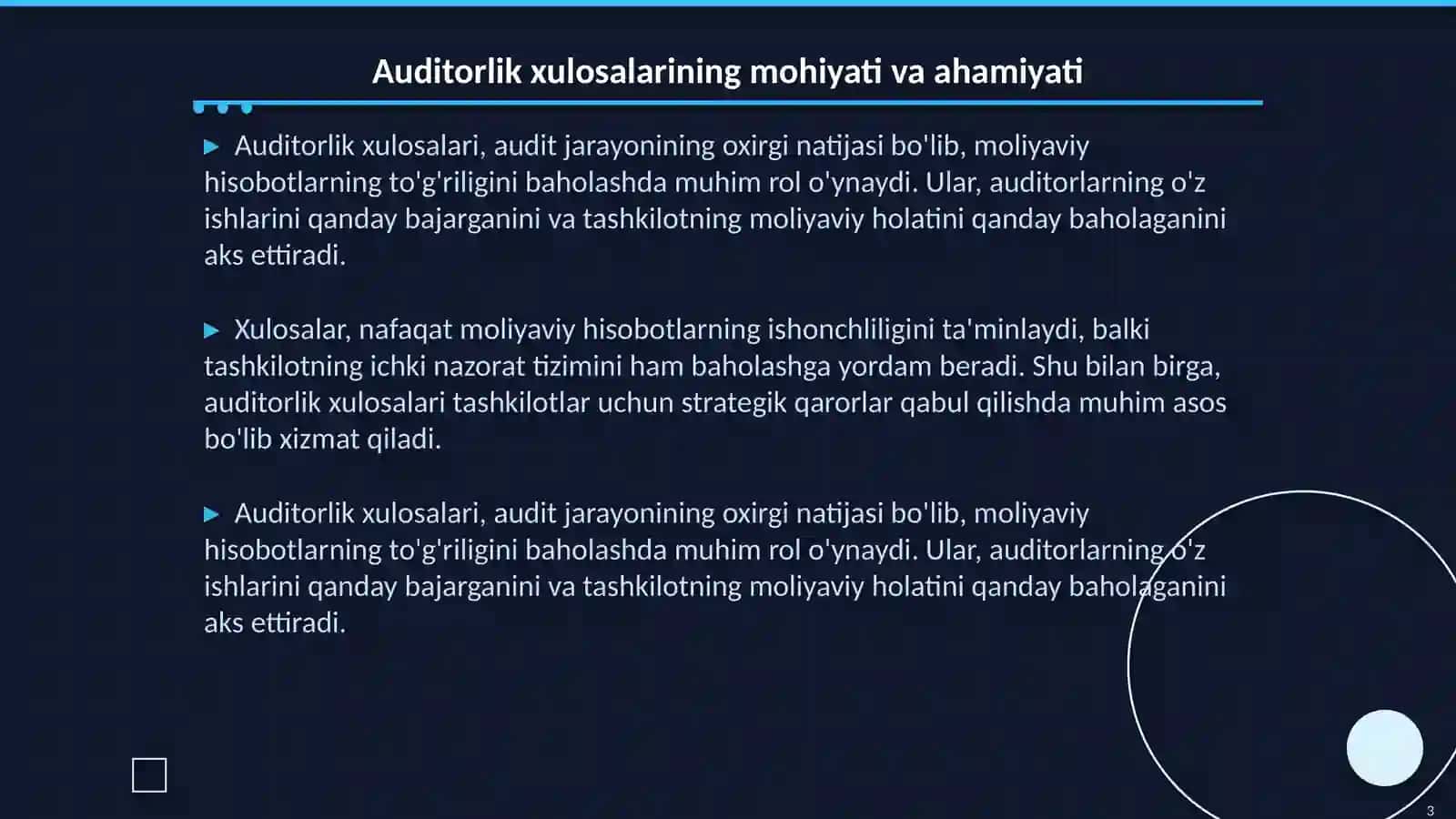 Auditorlik xulosa va takliflarining audit xalqaro standartlari 3