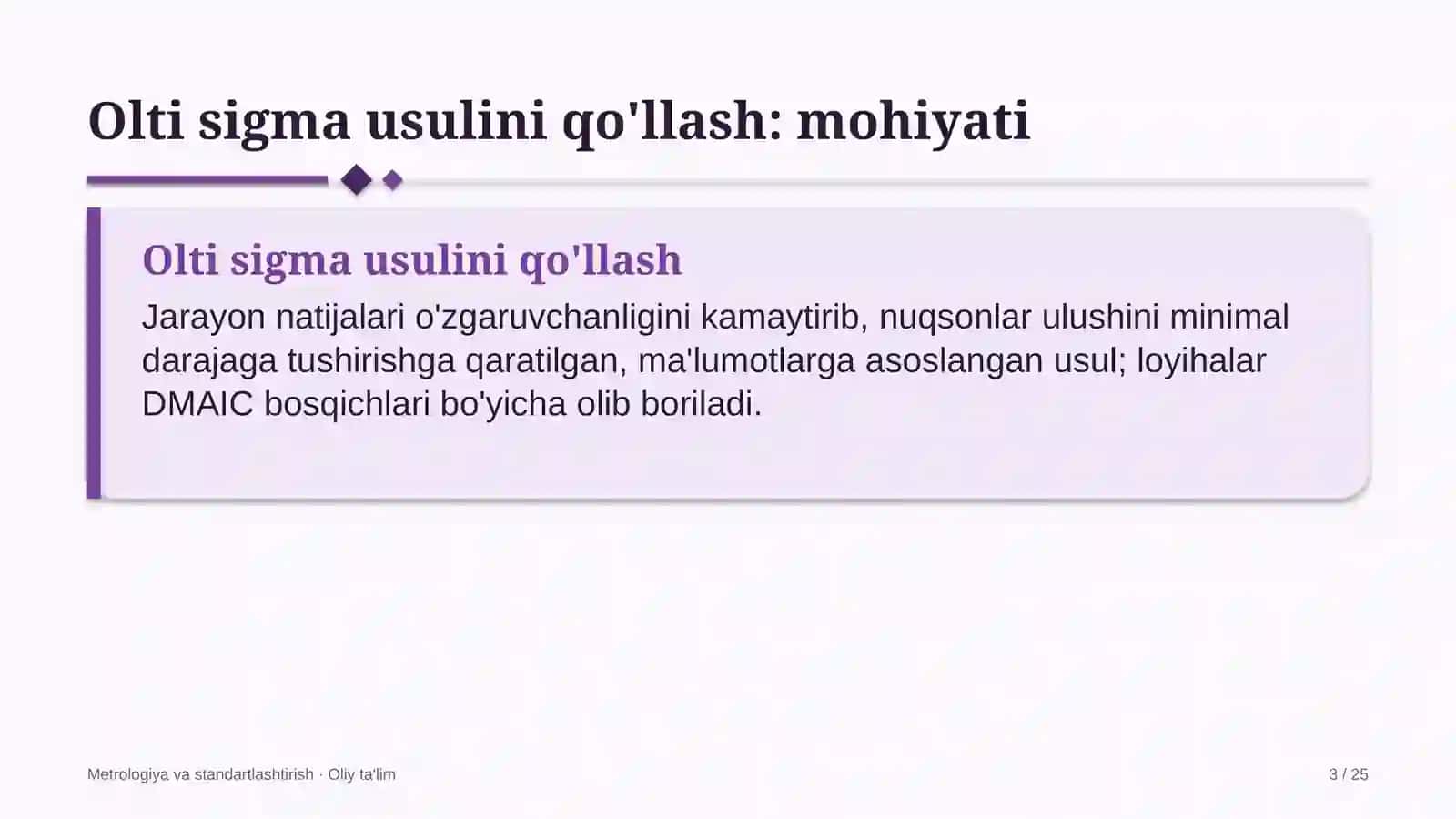 Taksi xizmatida olti sigma usulini qo'llash 3