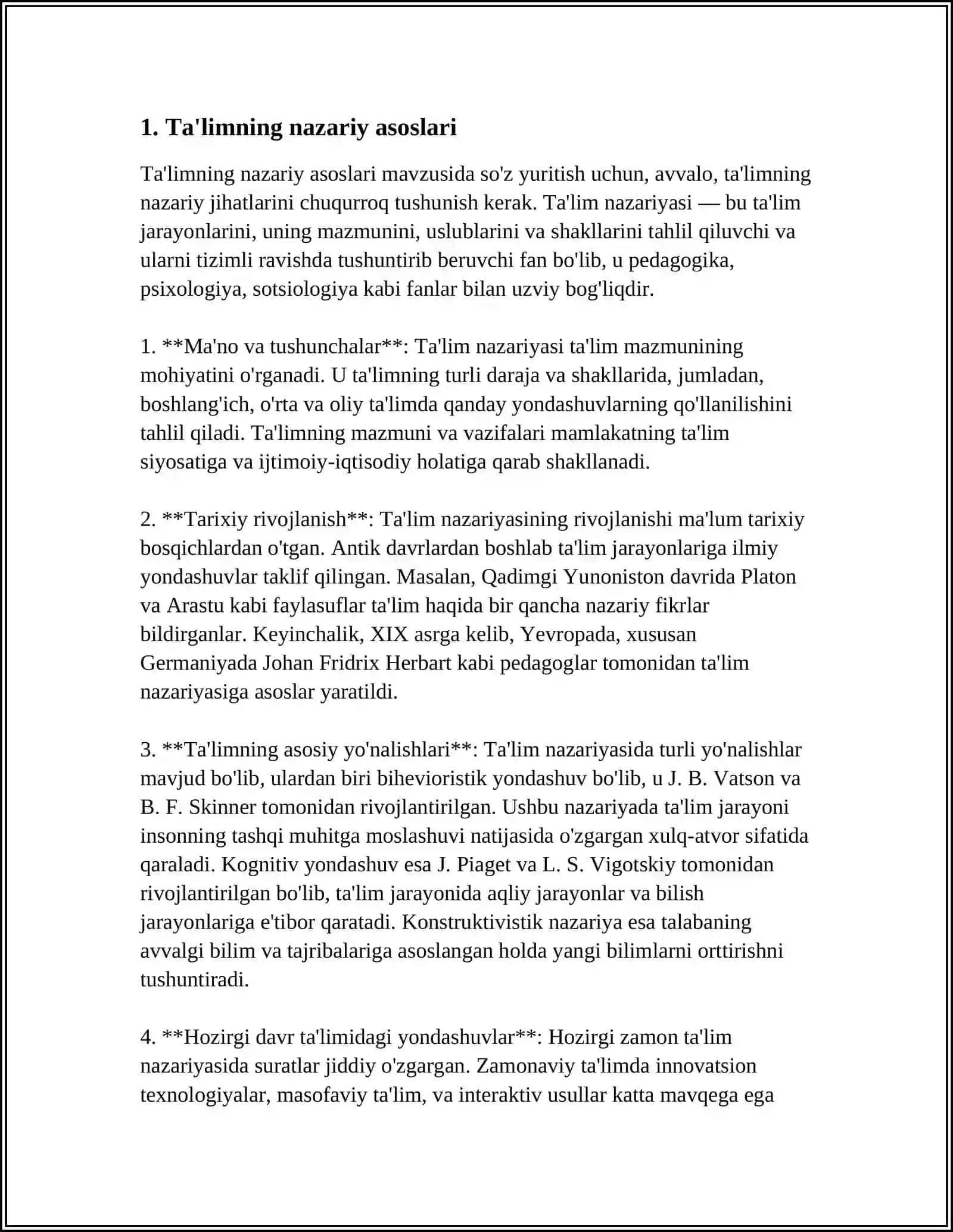 MUSTAQIL ISH Mavzu: MAKTABGACHA PEDAGOGIKANING UMUMIY ASOSLARI 3
