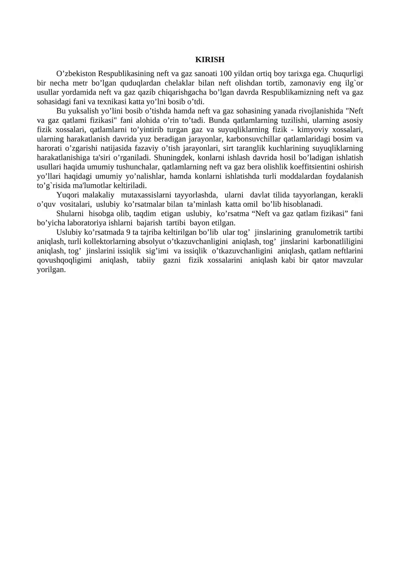 Neft va Gaz Qatlam Fizikasi Laboratoriya Ishlari 3