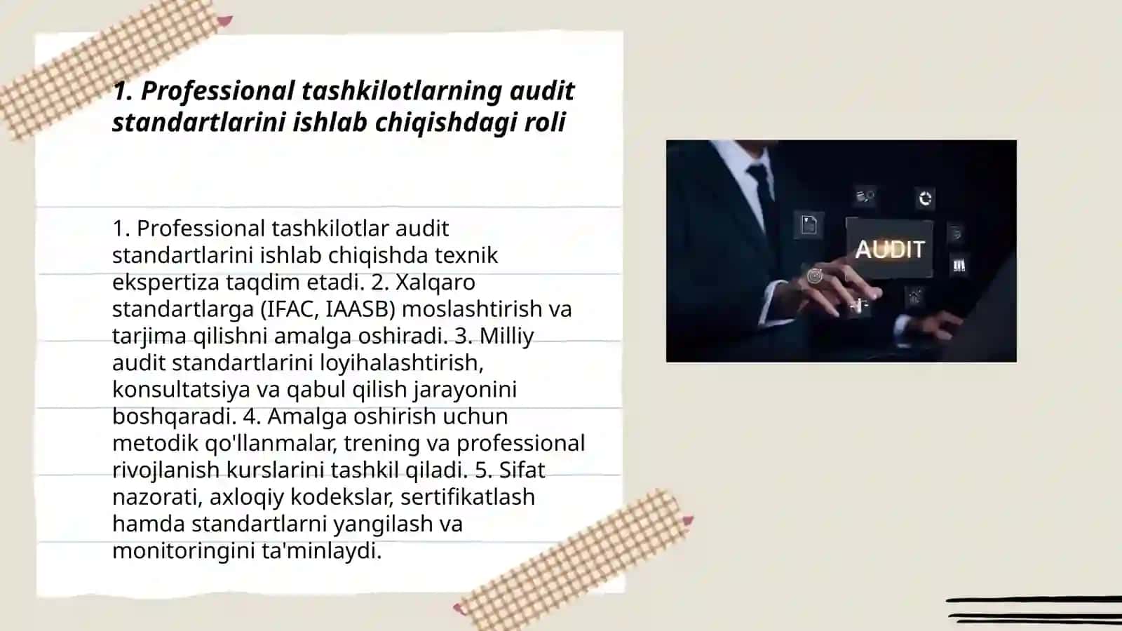 Professional tashkilotlarning audit standartlarini ishlab chiqishdagi roli 3