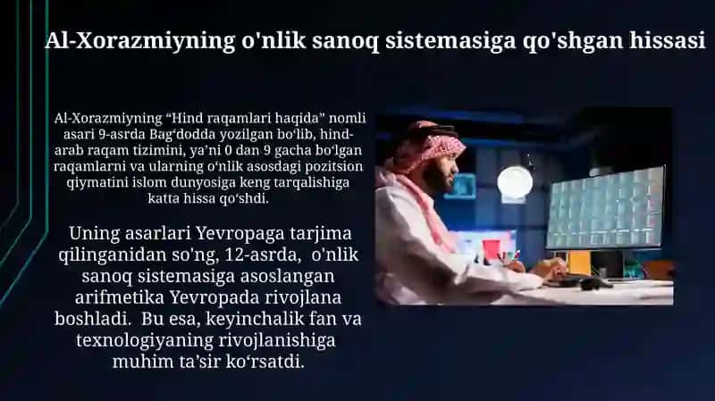 Al-Xorazmiyning o'nlik sanoq sistemasiga qo'shgan hissasi 3
