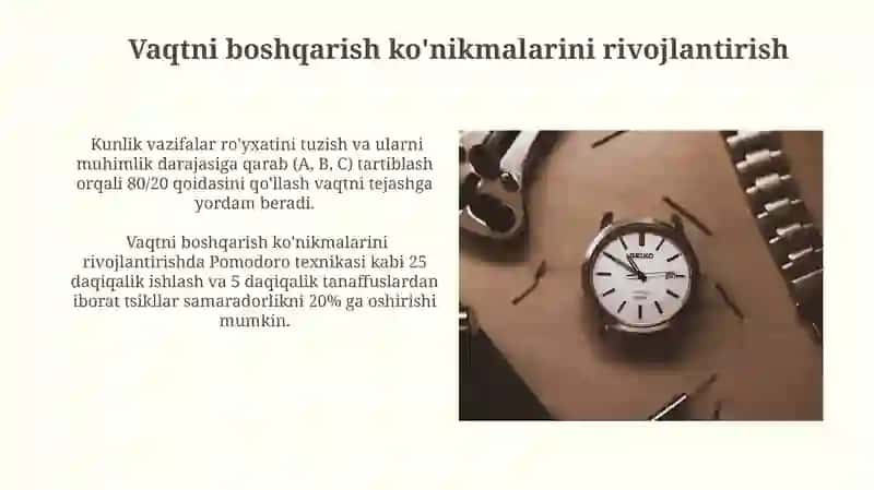 Vaqtni boshqarish koʻnikmalarini rivojlantirish 3