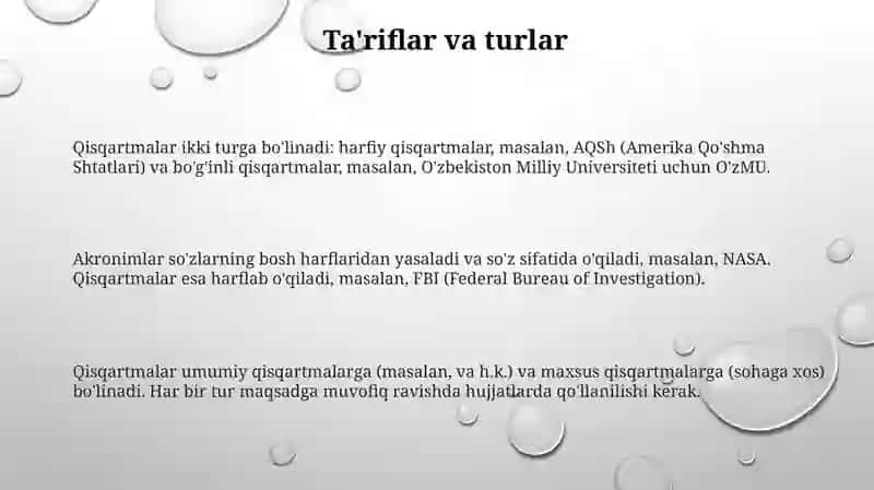 Hujjatlarda qisqartmalar va abbreviaturalardan foydalanish 3