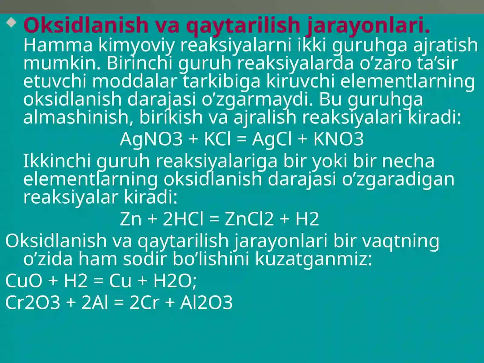 Oksidlanish va qaytarilish jarayonlari 3