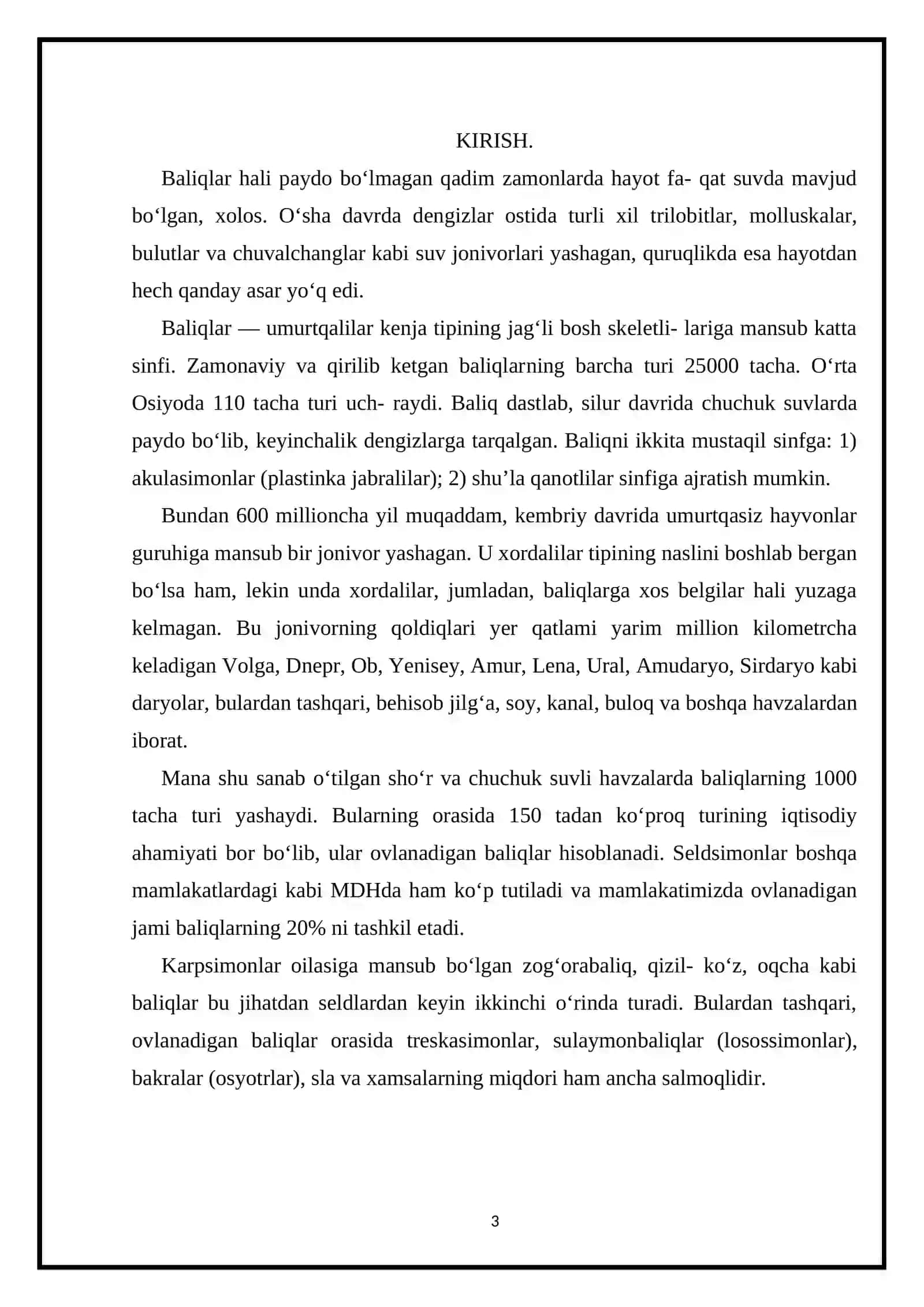 BALIQCHILIK, UNING IQTISODIY AHAMIYATI KURS ISHI 3