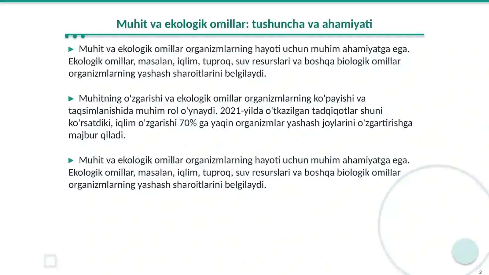 Muhit va ekologik omillar. Muhitga organizmlarning moslashishi 3