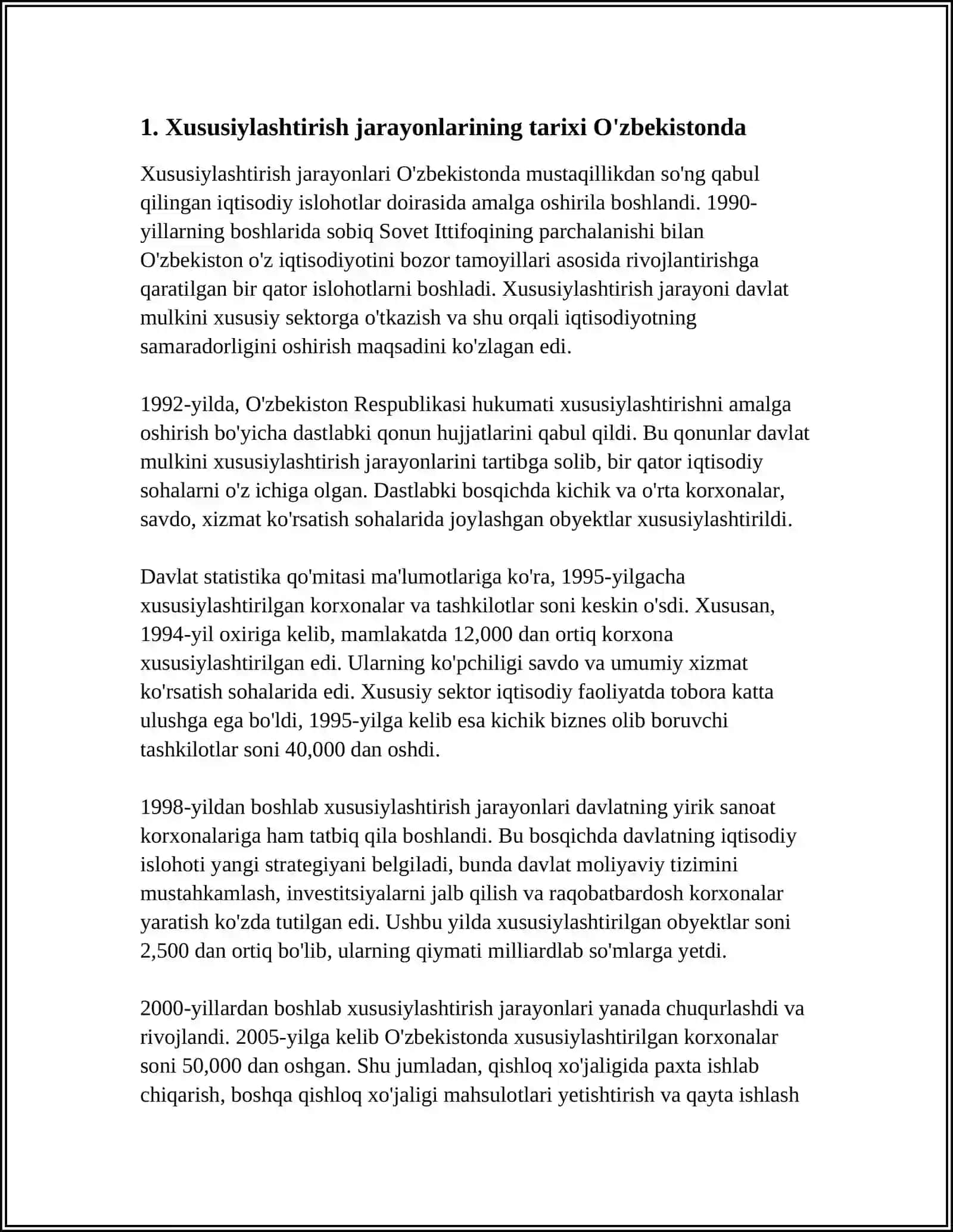 O‘ZBEKISTONDA XUSUSIYLASHTIRISH JARAYONLARINING BOSQICHLARI VA VAZIFALARI 3