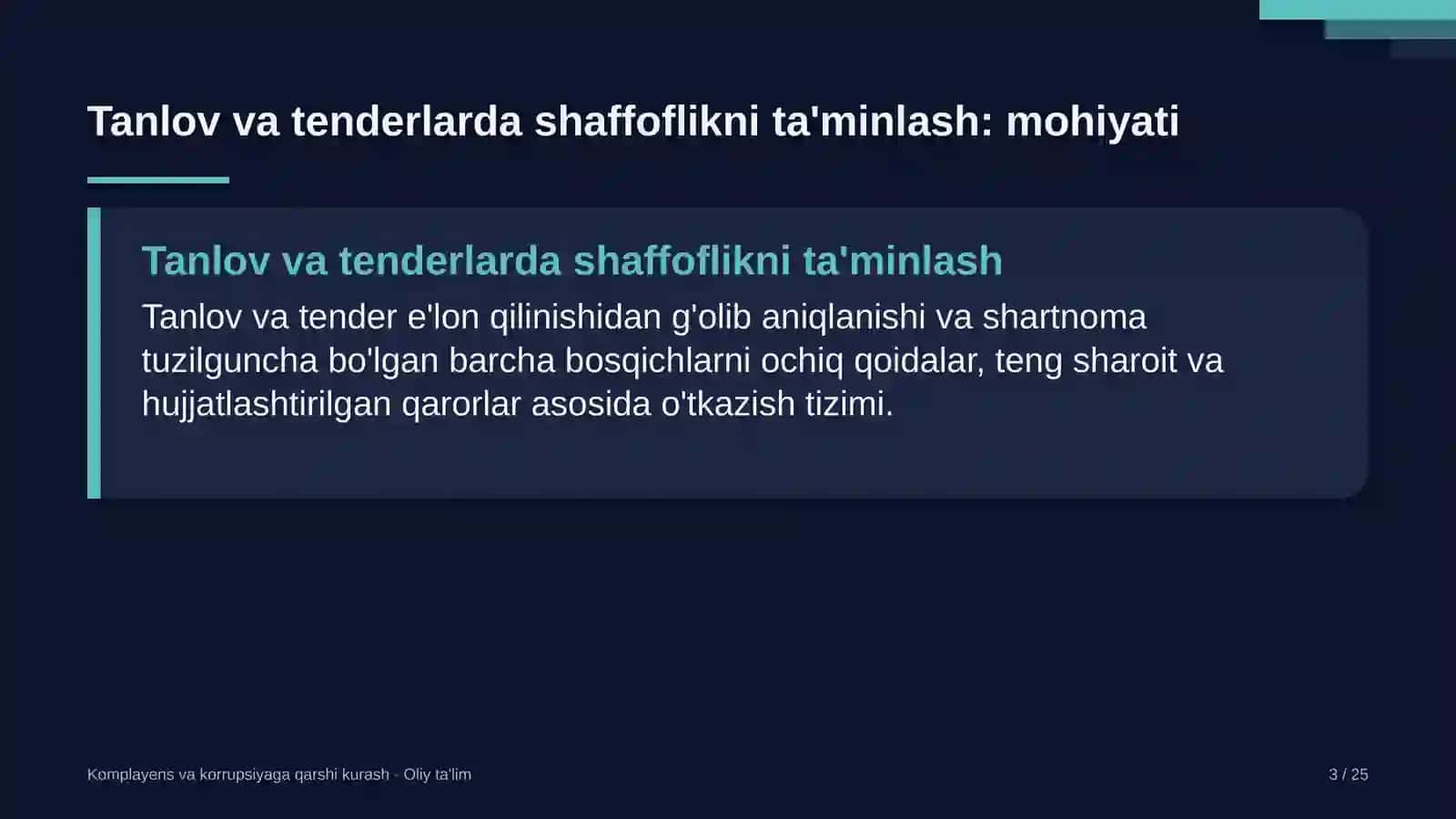 tom yopish ishlarida tanlov va tender jarayonlarida shaffoflikni ta'minlash 5656 3