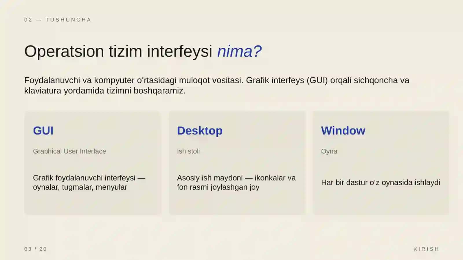Operatsion tizim interfeysi bilan ishlash 3