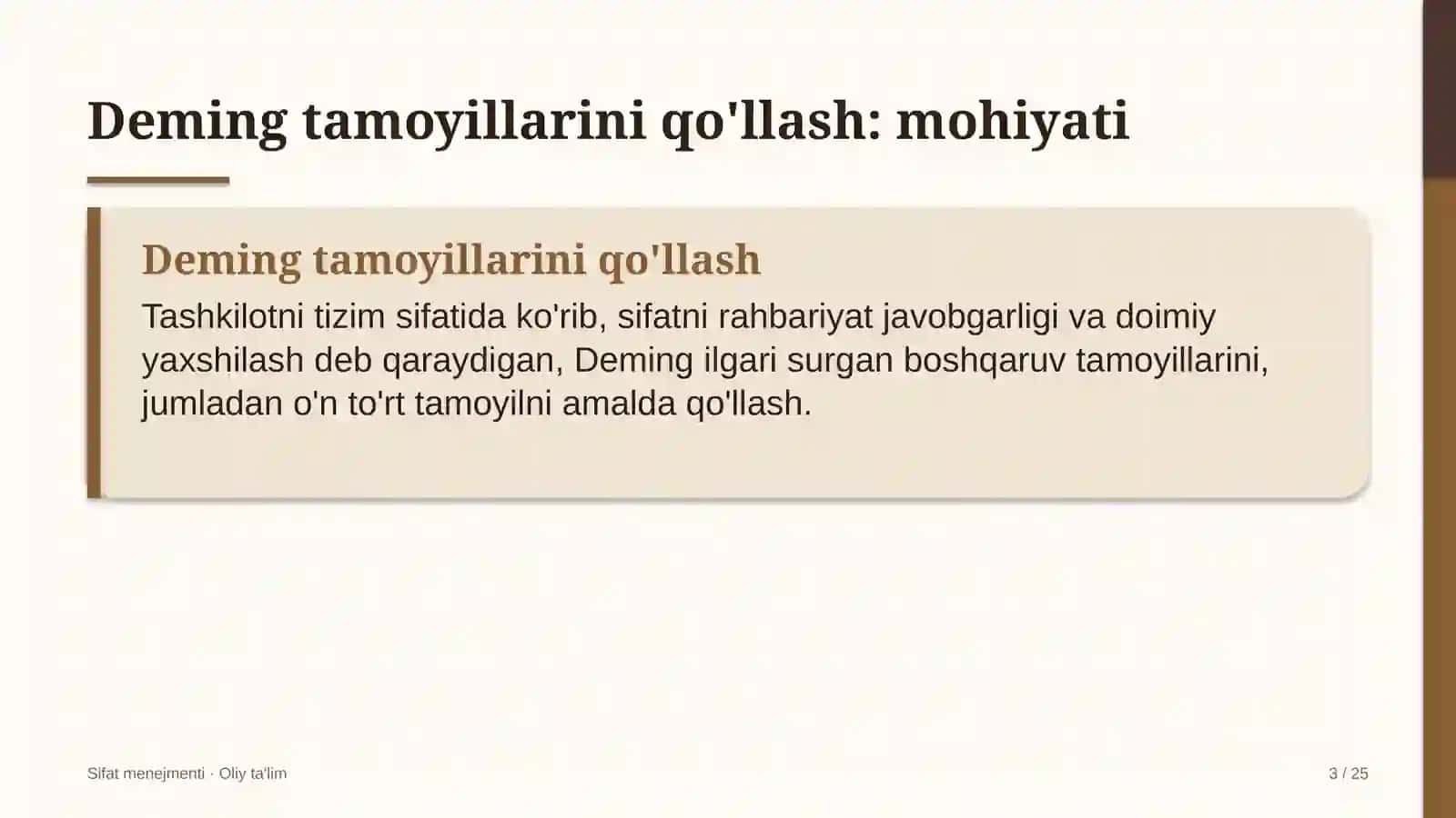 Dilerlik tarmoqlarida Deming tamoyillarini qo'llash 3