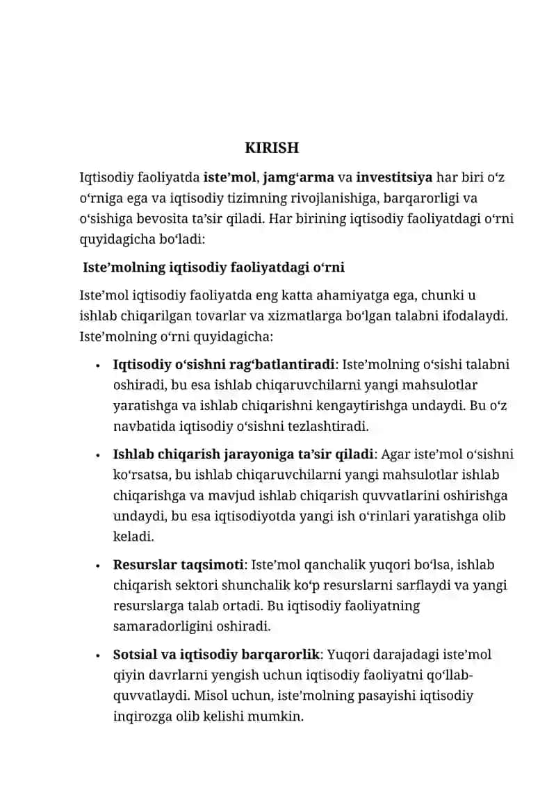 Iste’mol, Jamg‘arma va Investitsiyalar 3