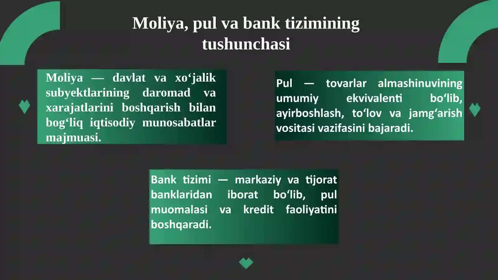 Moliya, pul va bank tizimining, shuningdek  mudofaa va xavfsizlikning konstitutsiyaviy asoslari. Konstitutsiyani o‘zgartirish tartibi.Moliya, pul va bank tizimining, shuningdek  mudofaa va xavfsizlikning konstitutsiyaviy asoslari. Konstitutsiyani o‘zgartirish tartibi. 3