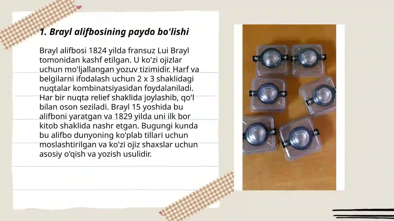 Brayl tizimi yaratilish tarixi va olti nuqtali Brayl shrifti 3