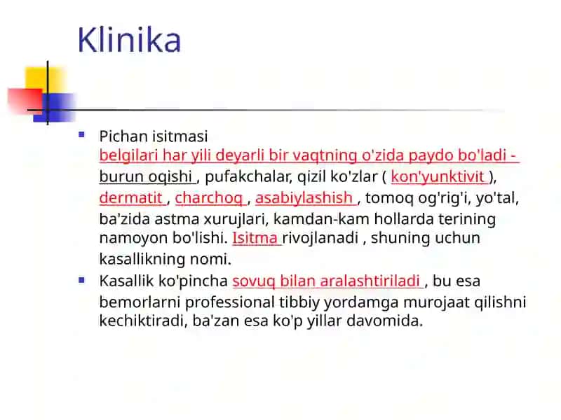 Pollinozlar tasnifi, klinikasi xususiyatlari Allergiya haqida 3