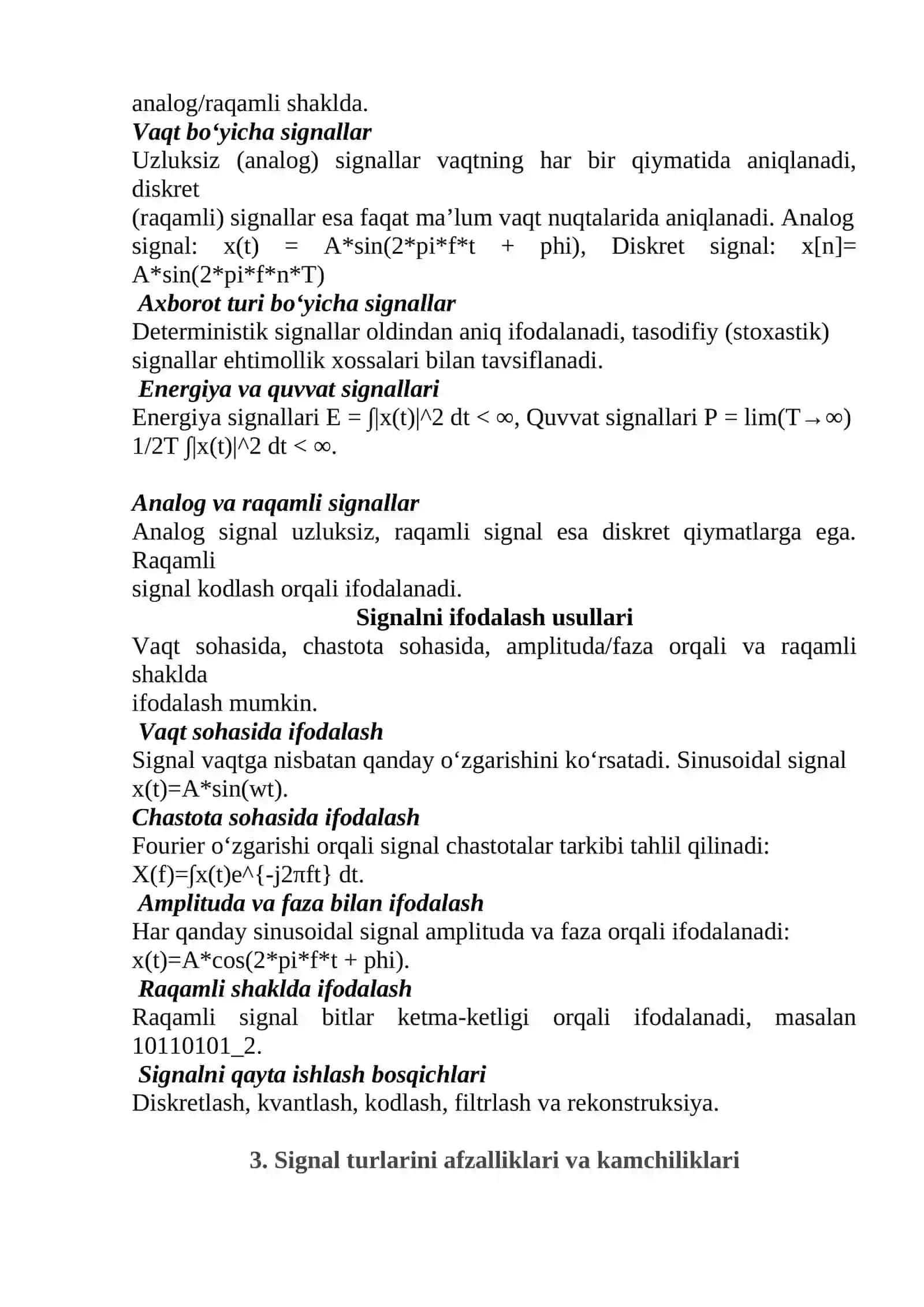 Signal turlari va ularni ifodalash 3