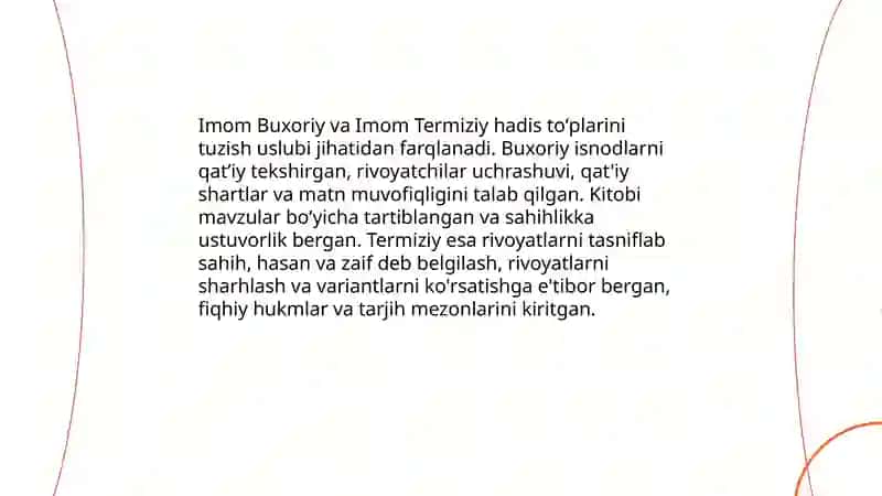 Imom Buxoriy va imom Termiziyning hadis ilmiga qoʻshgan hissalarining qiyosiy tahlili 3
