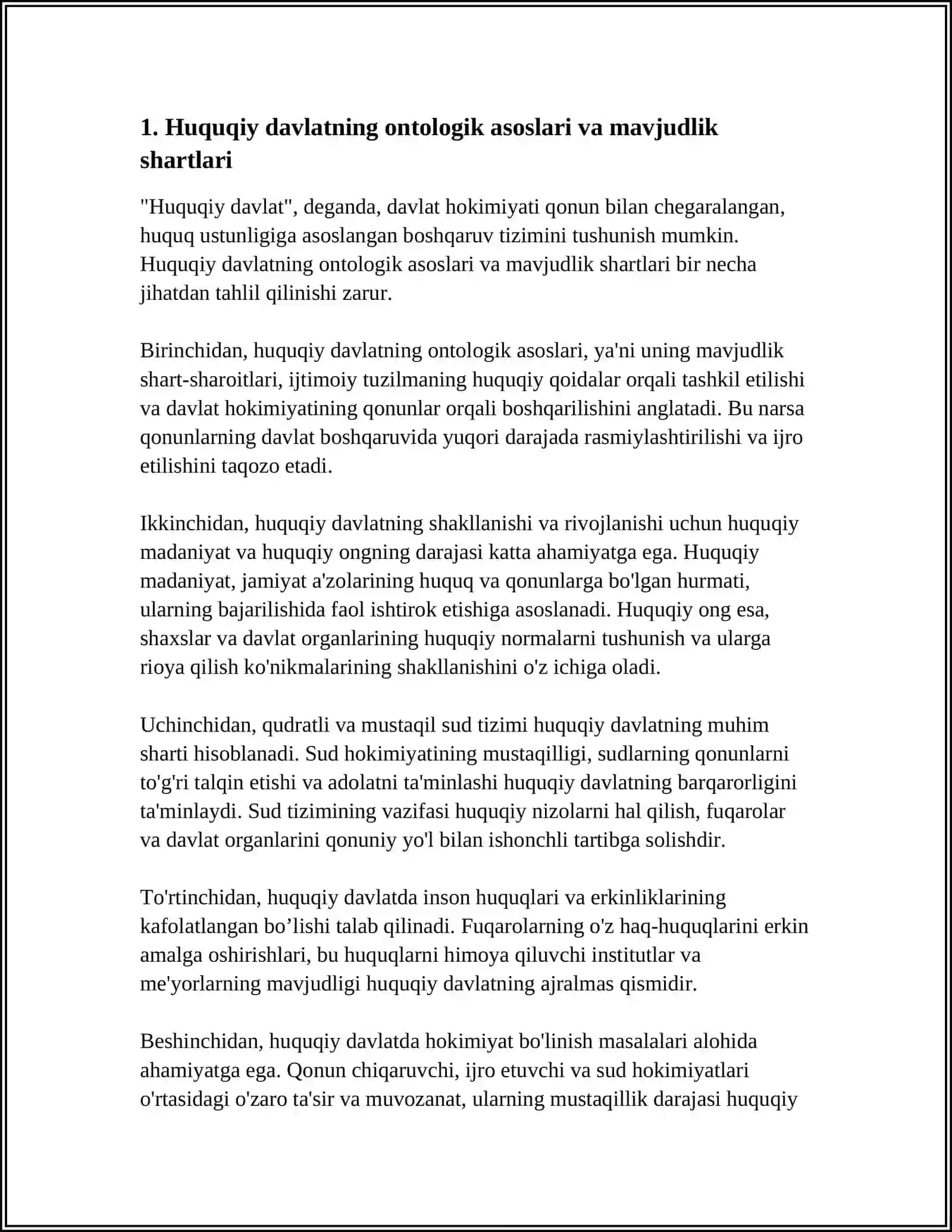 HUQUQIY DAVLAT VA QONUN USTUVORLIGI TAHLILI: ONTOLOGIK VA AKSIOLOGIK TAHLIL 3