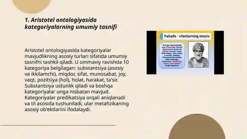 Aristotel,Farobiy va Kant ontologiyasida kategoriyalarning tasnifi 3