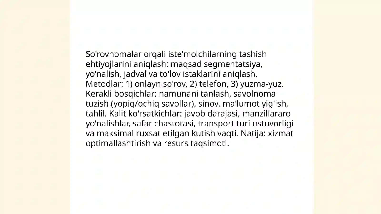 Iste'molchilarning tashishga bo'lgan ehtiyojlarini tahlil etish usullari 3