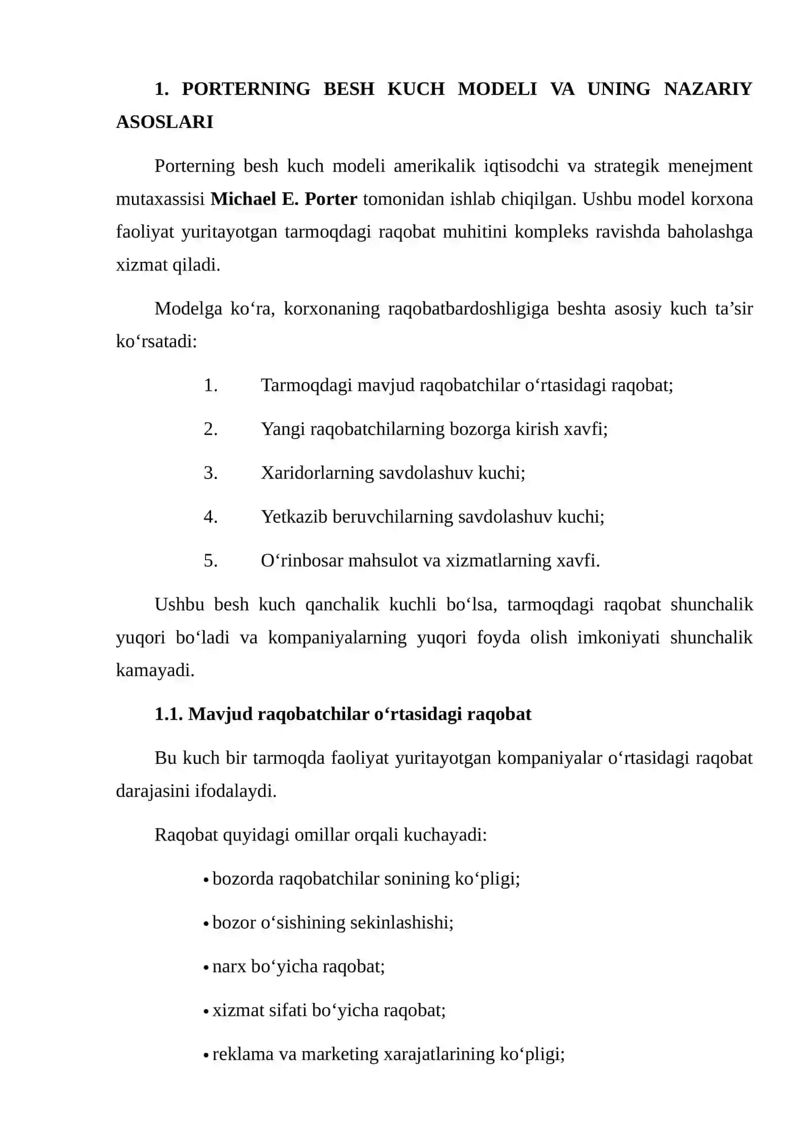 Porterning besh kuch modeli va O‘zbekiston telekommunikatsiya bozori 3