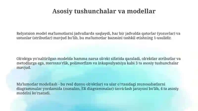 Relyatsion va ob'ekti yondashuv 3