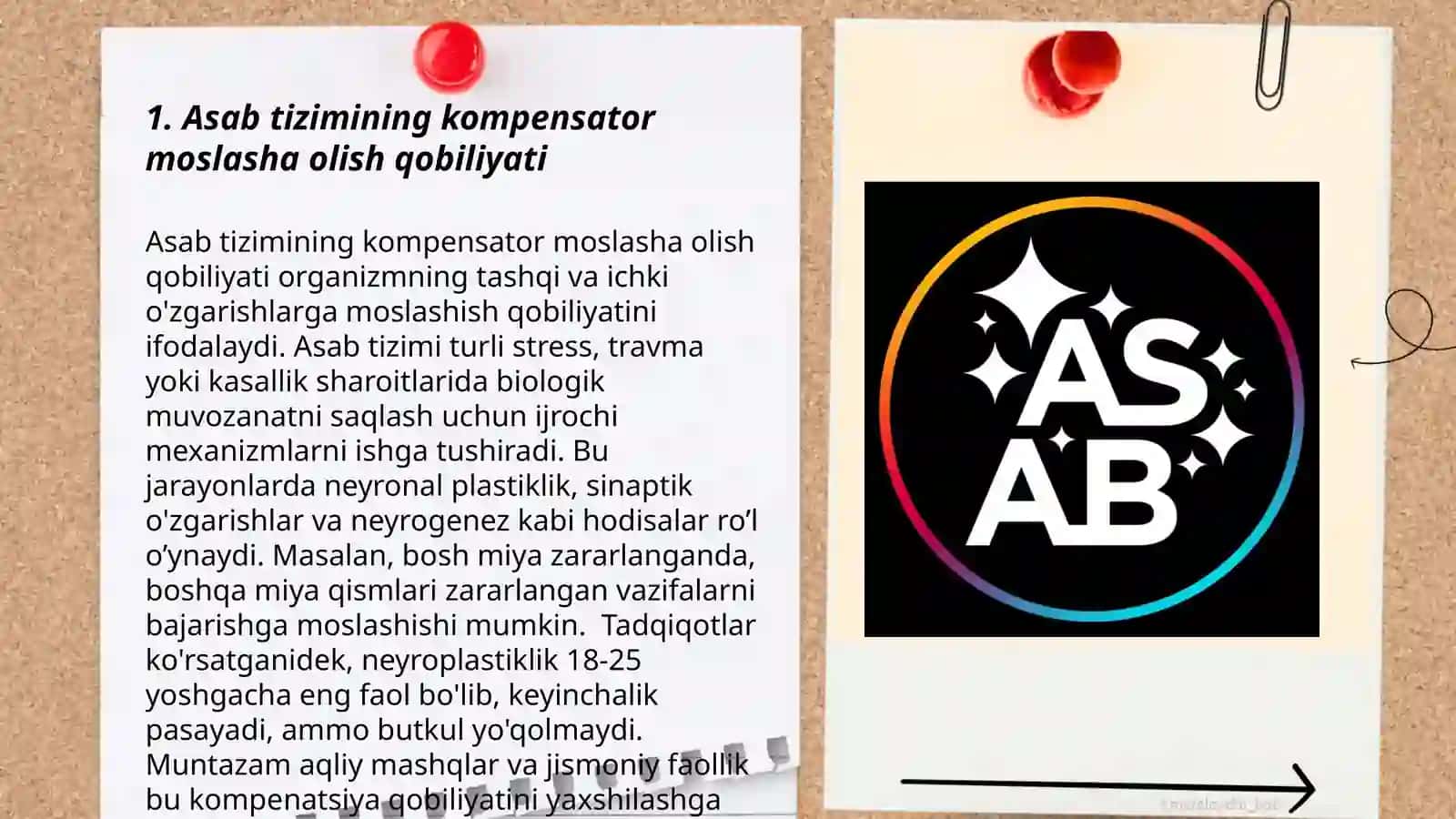 Asab tizimida kompensator moslashuvlari.Asab tizimini tirofik funsiyasi 3