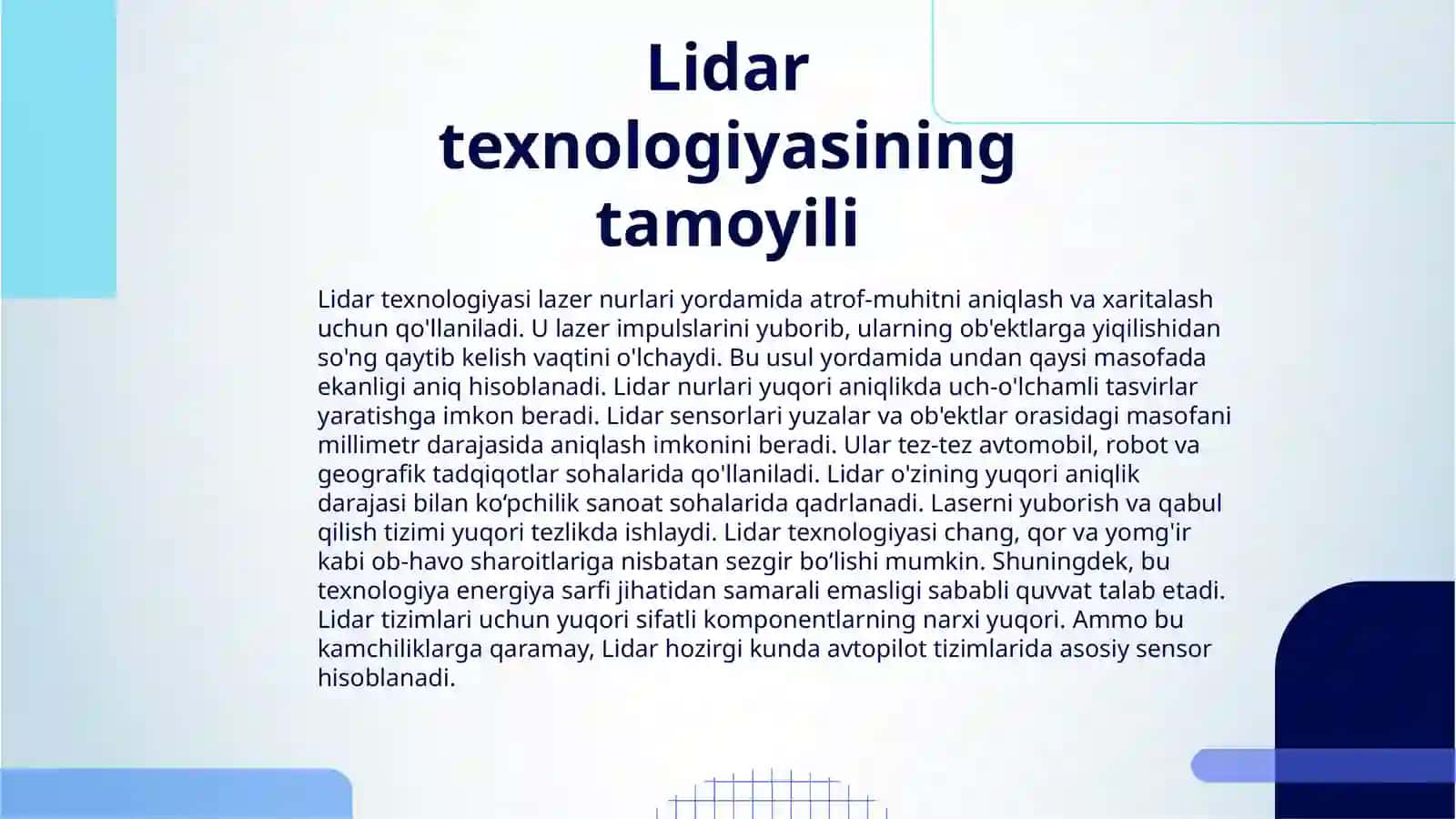 LIDAR VA RADARLAR: HAYDOVCHISIZ (AVTOPILOT) BOSHQARUV TIZIMLARI ASOSLARI 3