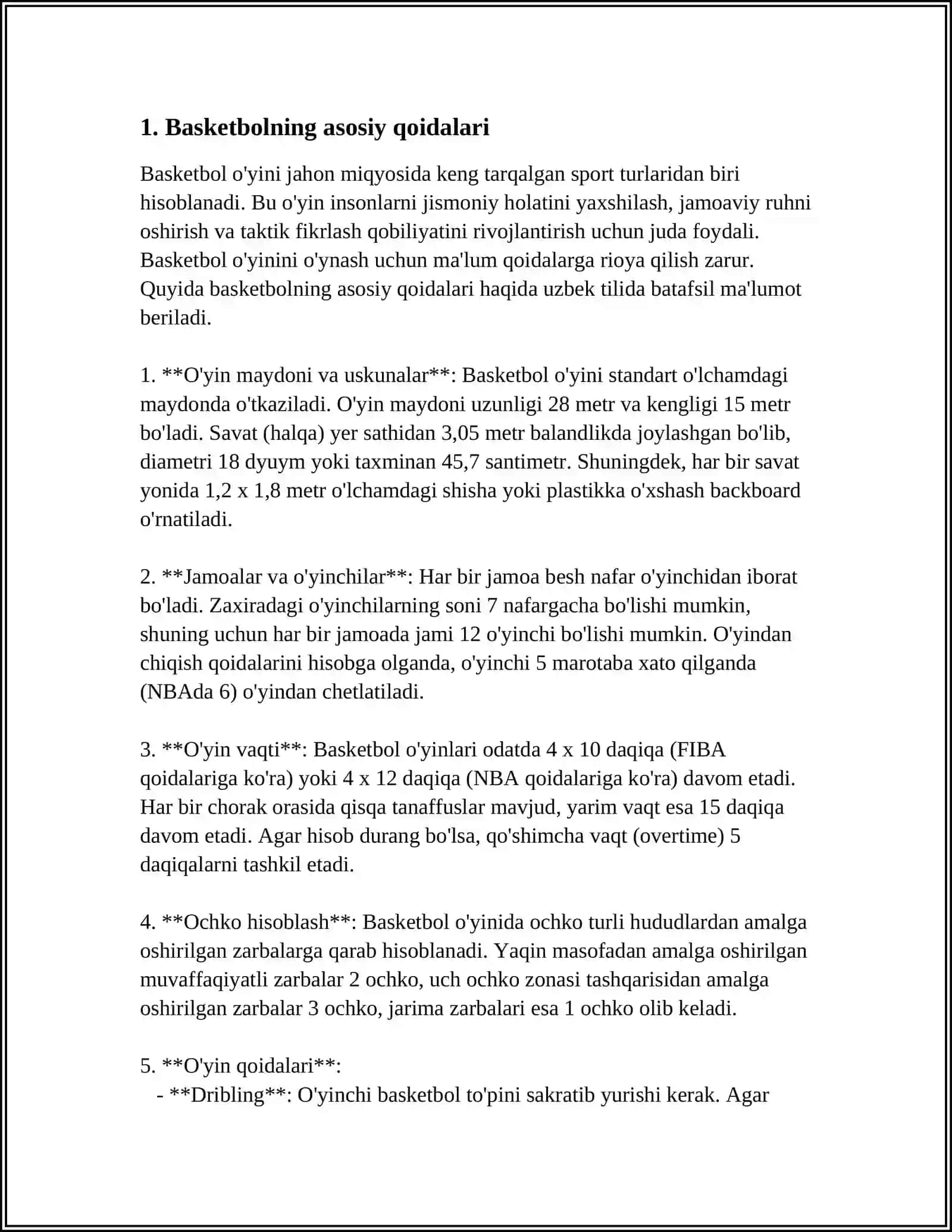 SPORT ÓYINLARI BASKETBOLL ÓYIN QOIDALARI 3