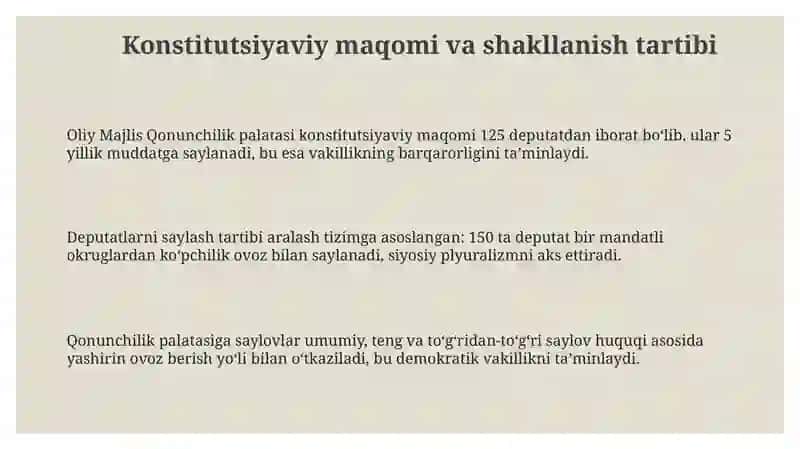 Oliymajlis Qonunchilik palatasining huquqiy holati 3