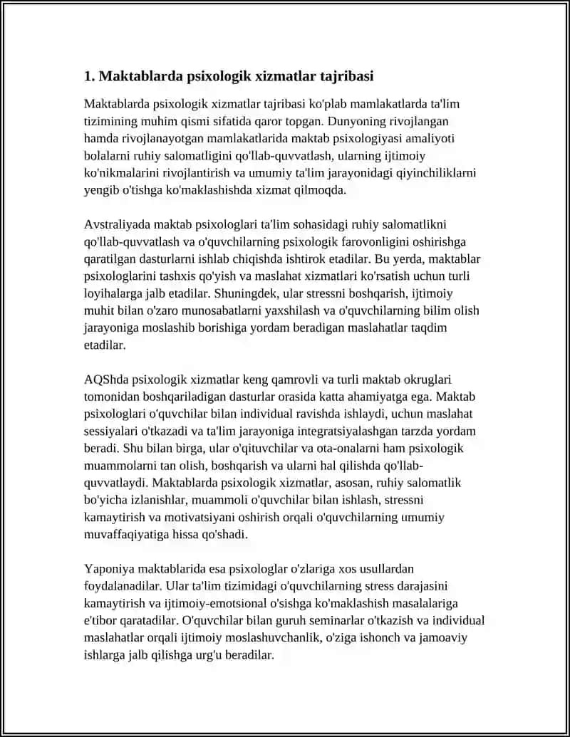 BOSHQA MAMLAKATLARDAGI PSIXOLOGIK XIZMAT TAJRIBALARI BILAN YAQINDAN TANISHISH 3