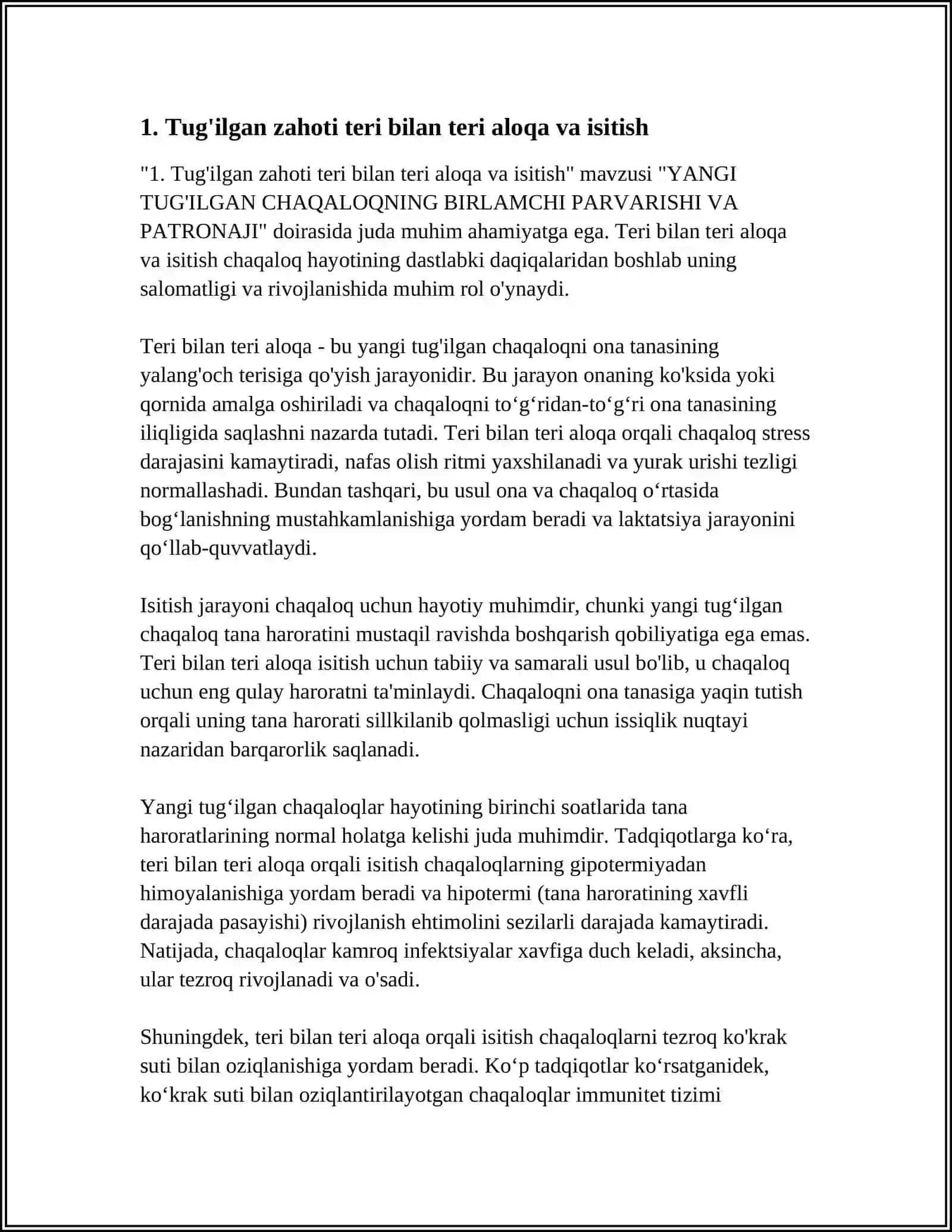 YANGI TUG'ILGAN CHAQALOQNING BIRLAMCHI PARVARISHI VA PATRONAJI 3