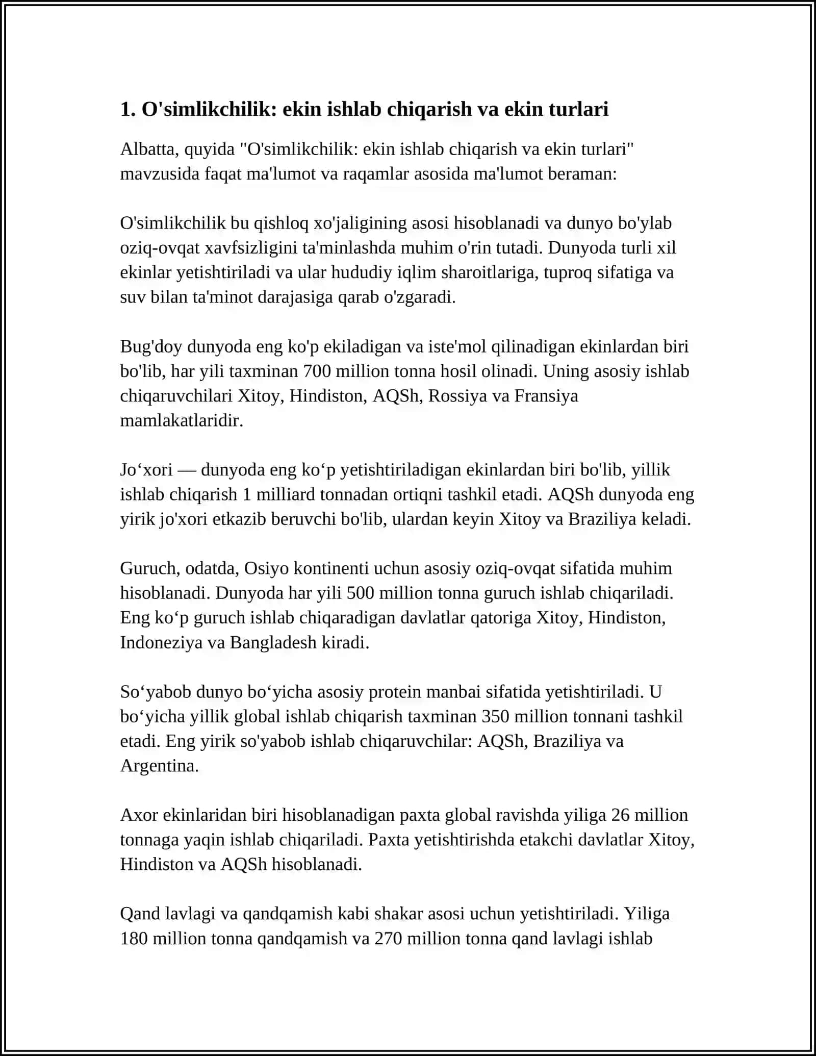 O'simlikchilik: ekin ishlab chiqarish va ekin turlari 3
