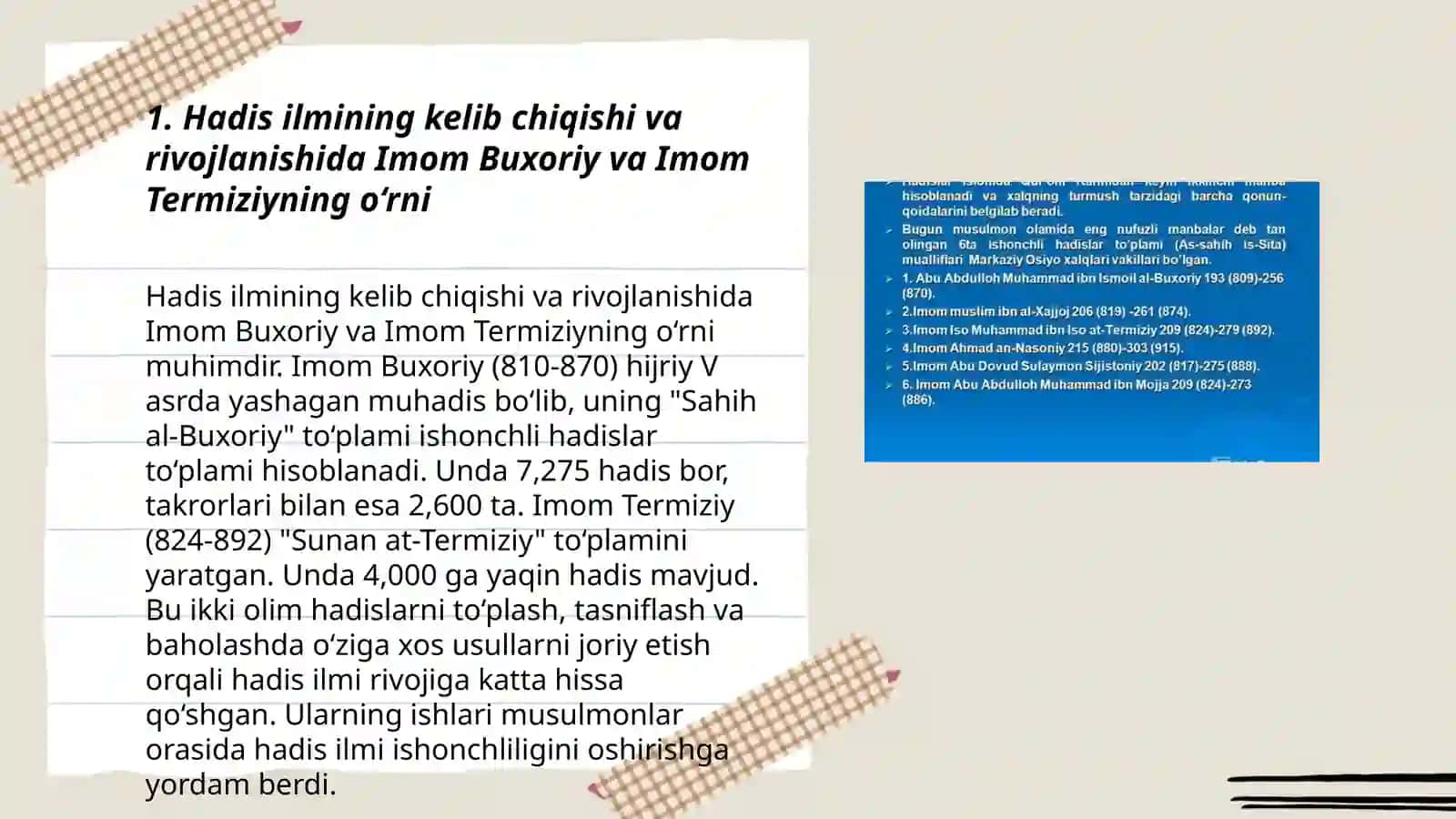 Imom Buxoriy va Imom Termiziyning hadis ilmiga qo'shgan hissalarini qiyosiy tahlili 3