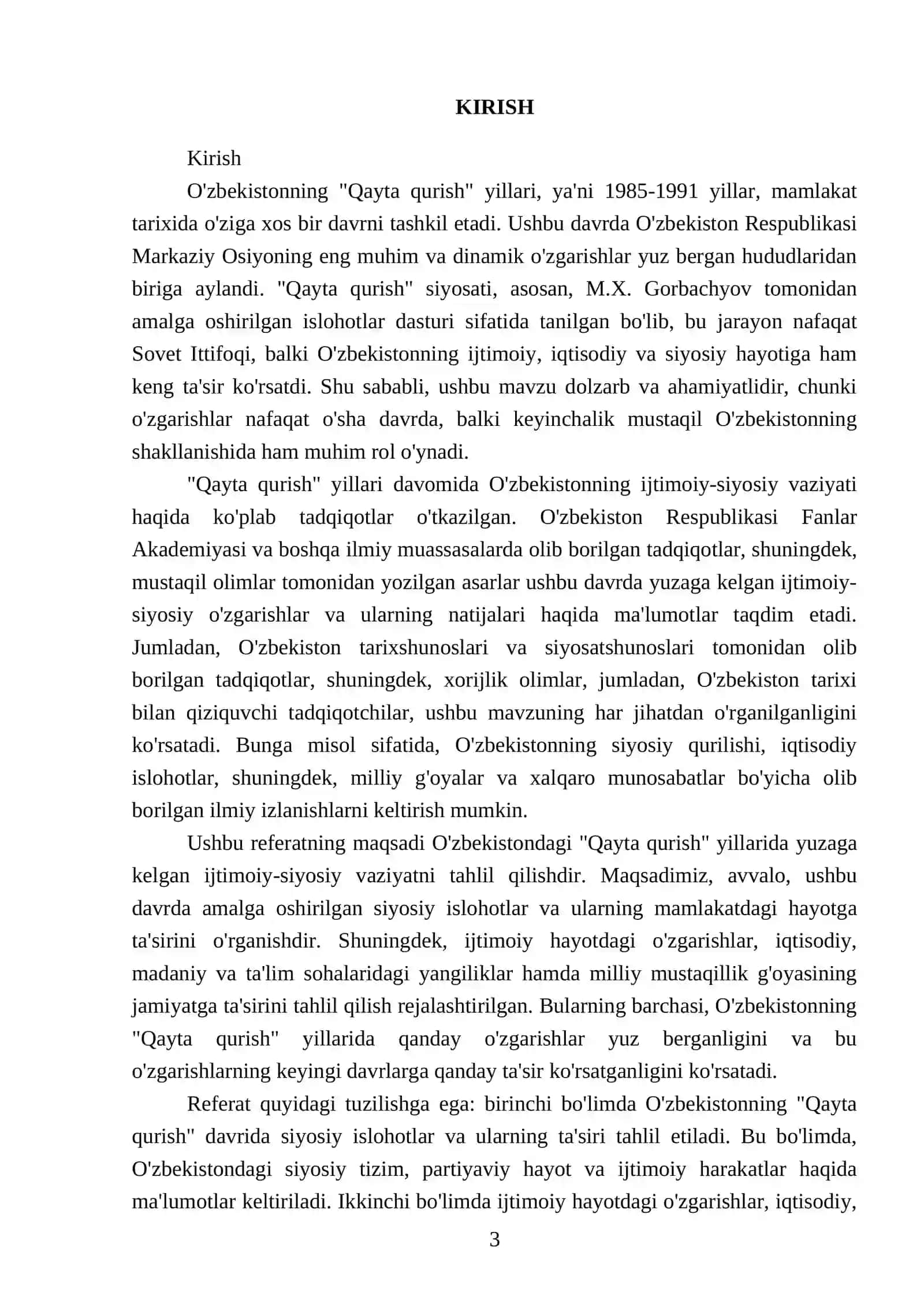 O'zbekistonning ENG YANGI TARIXI FANIDAN TAYYORLAGAN REFERATI 3