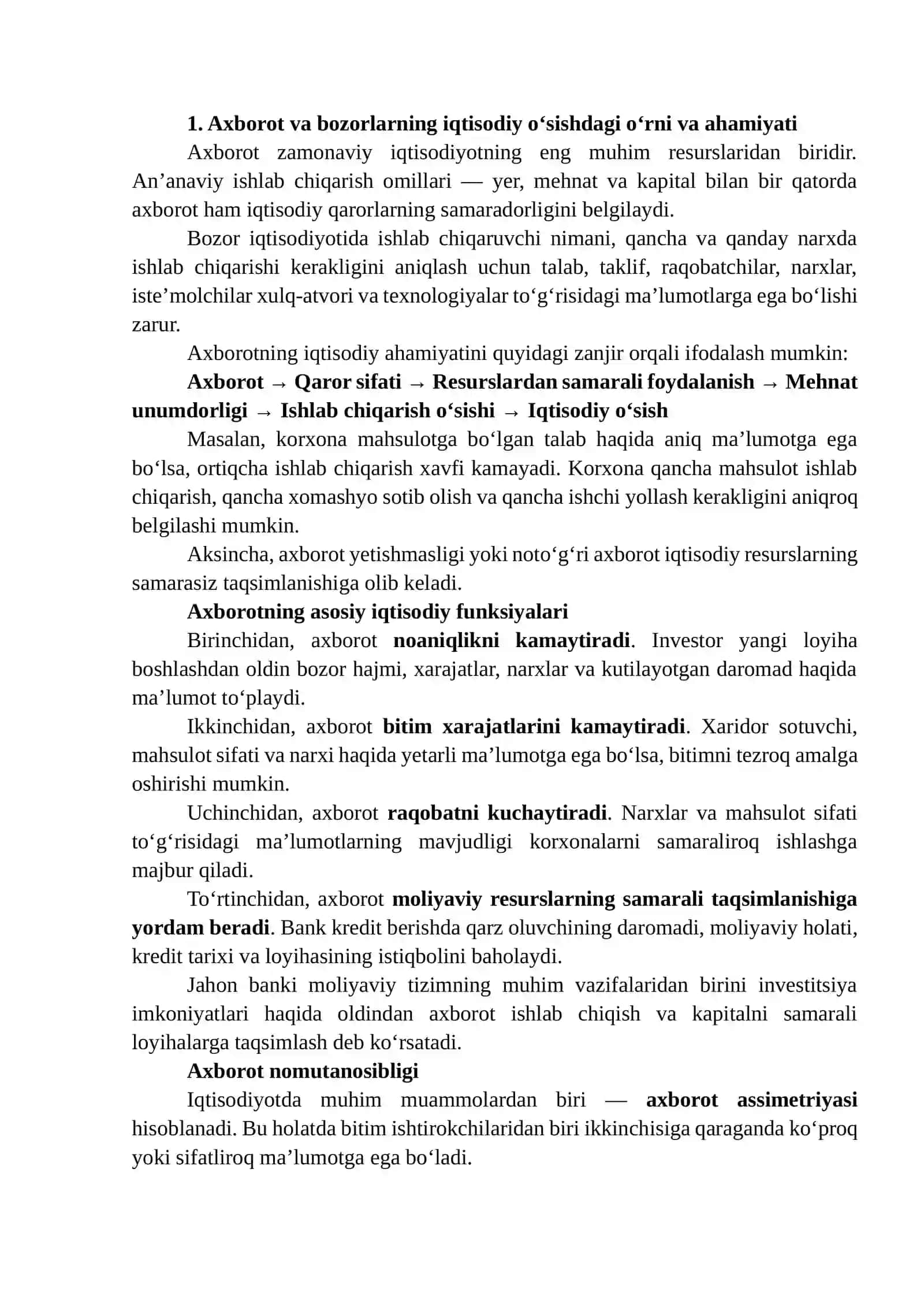 AXBOROT, BOZORLAR, KREDIT VA SUG‘URTA TIZIMLARINING IQTISODIY O‘SISHDAGI ROLINI TAHLIL QILISH 3