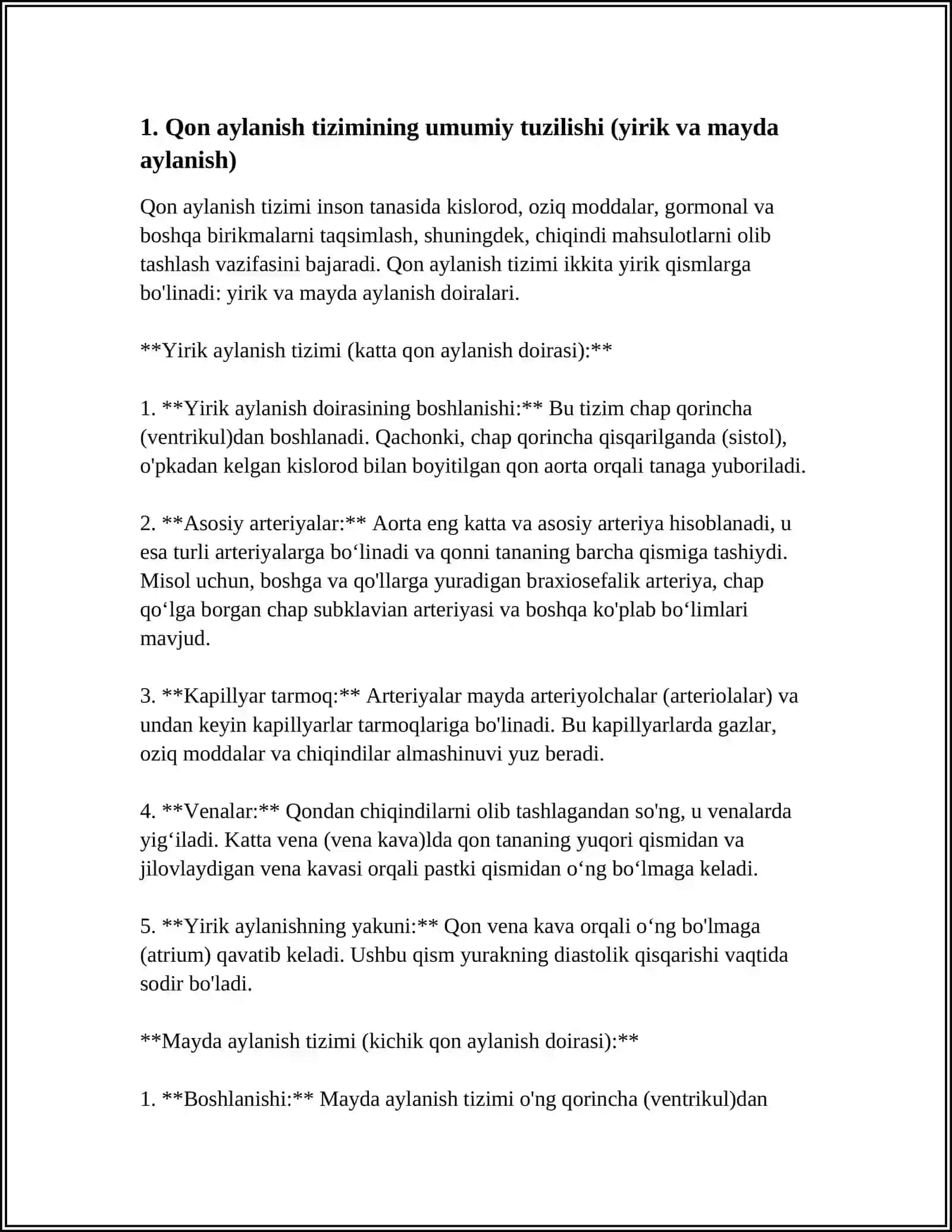 QON AYLANISH DOIRASI. QONNING VAZIFALARI. QONNING NERV VA GUMORAL BOSHQARILISHI 3