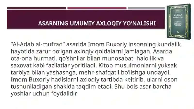 Al-Adab al-mufrad asarining axloqiy ahamiyati 3
