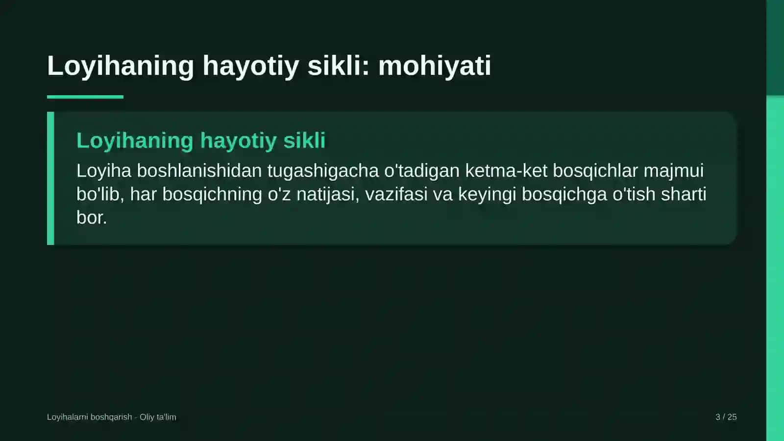 Loyihalarni boshqarish · Oliy ta'lim 3