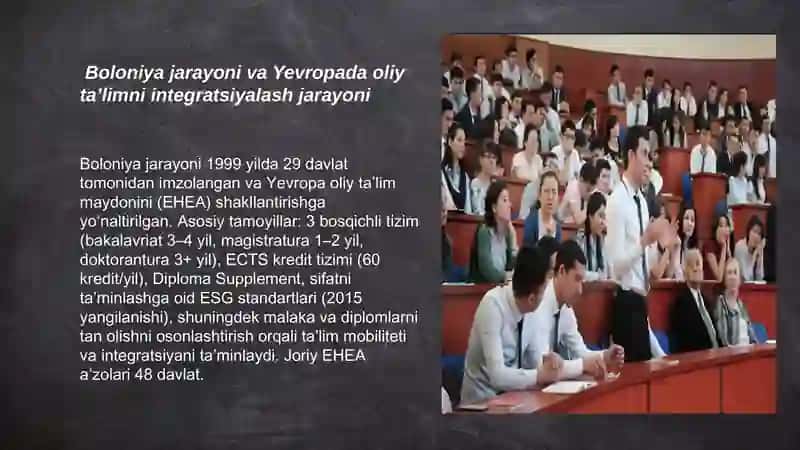 Yevropada oliy maktanbi isloh qilish va ta'lim sohasidagi integratsion jarayonlarning o'zaro aloqado 3