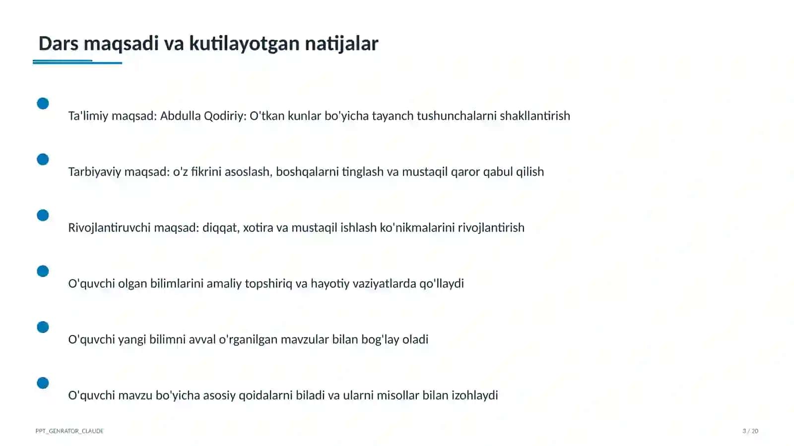 Abdulla Qodiriy: O'tkan kunlar (9-sinf) 3