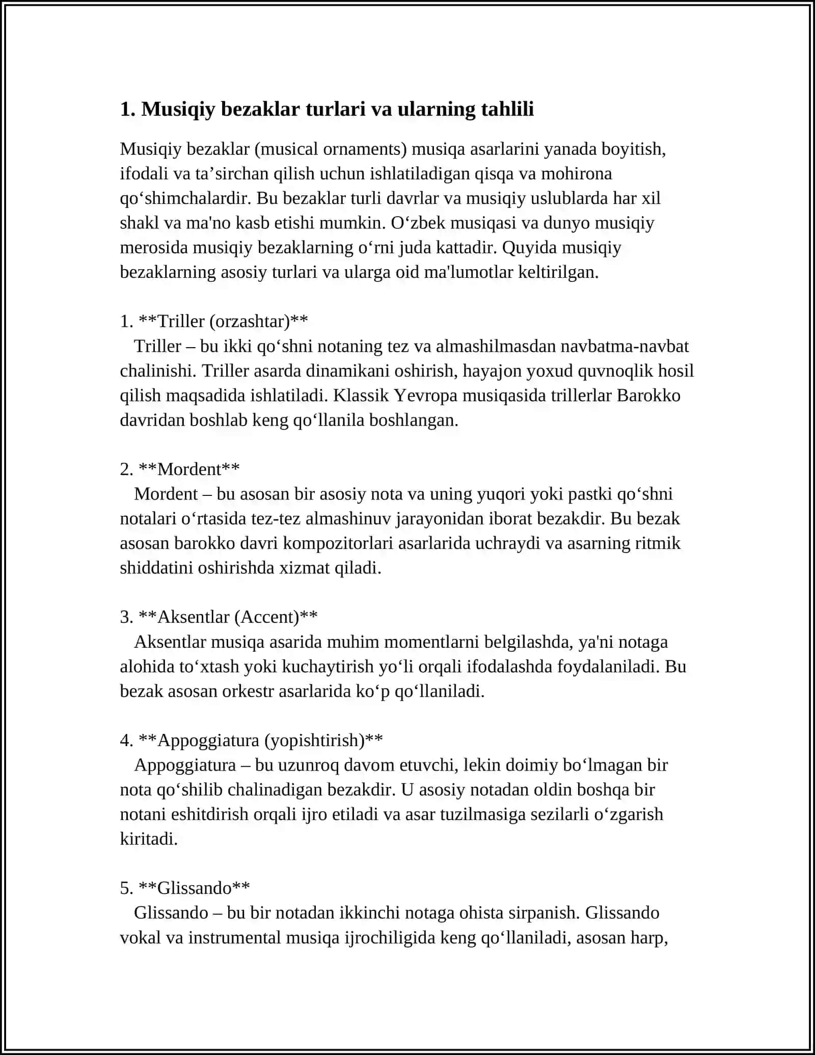 MUSIQIY BEZAKLAR.IJRO SHTRIXLARI.CHOLG’U ASARLARI TAHLILI. MUSIQIY SHAKL 3