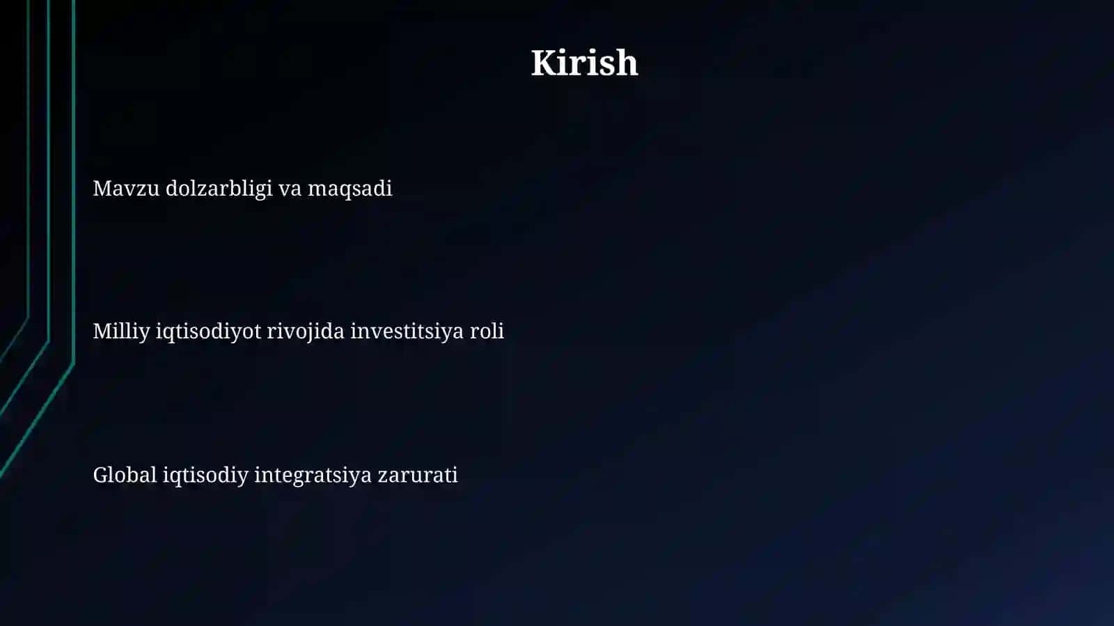 Oʻzbekiston Respublikasidagi tashqiiqtisodiy faoliyatni xorijiy investitsiyalaryordamidayrvjlantirish 3
