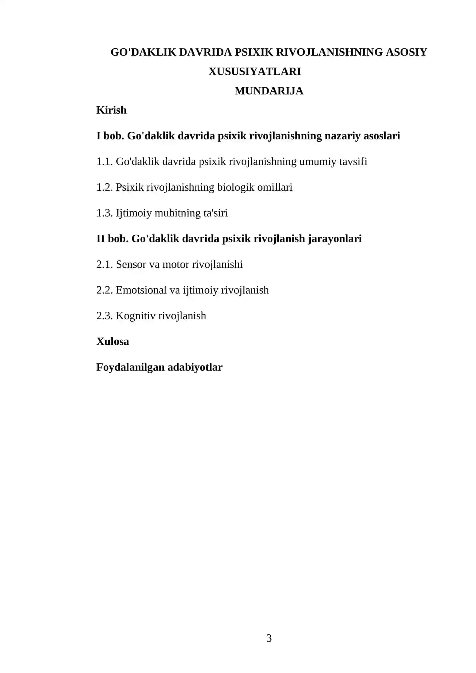 ONTAGENIZ PSIXOLOGIYASI FANIDAN TAYYORLAGAN KURS ISHI 3