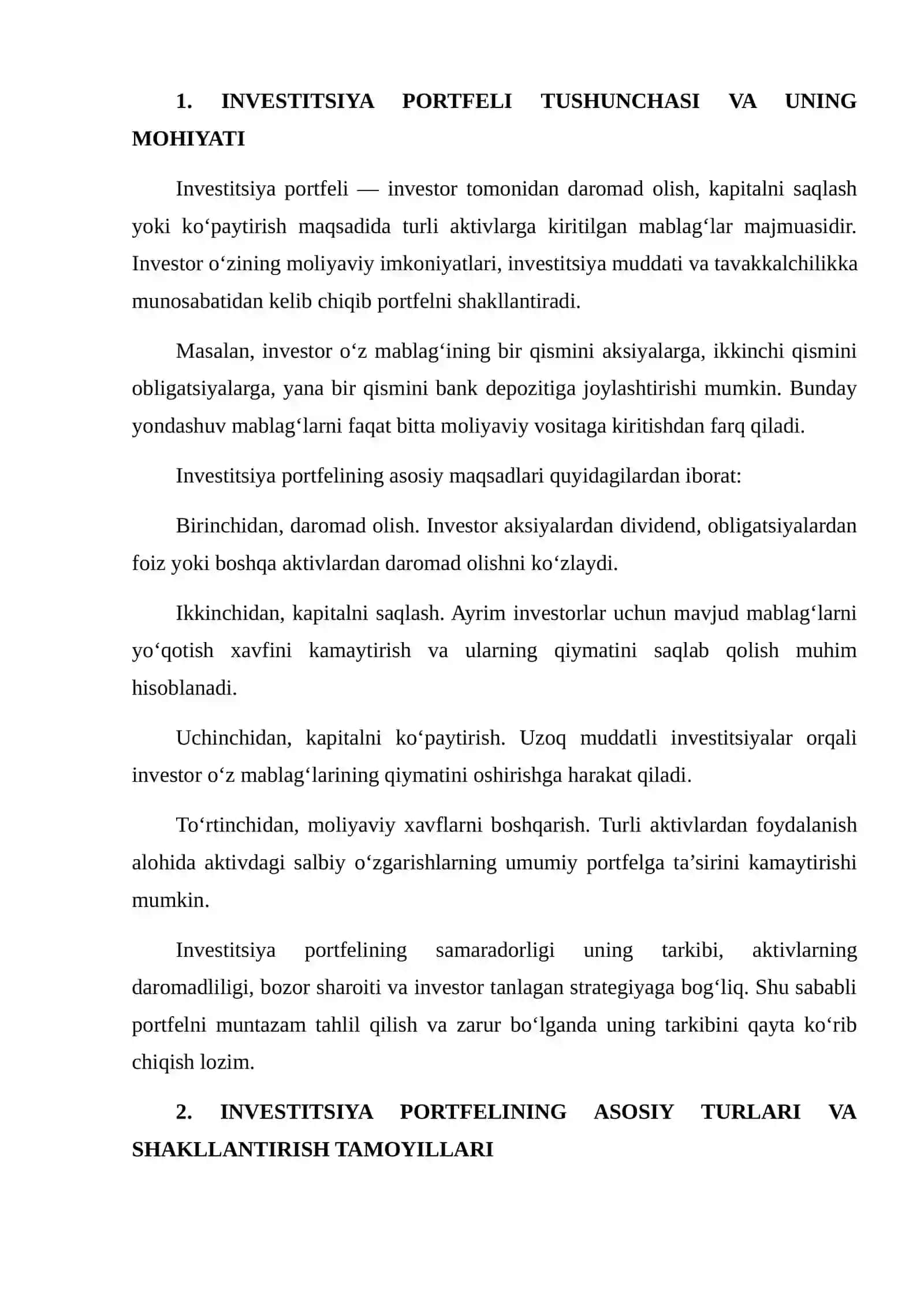 INVESTITSIYA PORTFELI VA UNI DIVERSIFIKATSIYA QILISH 3