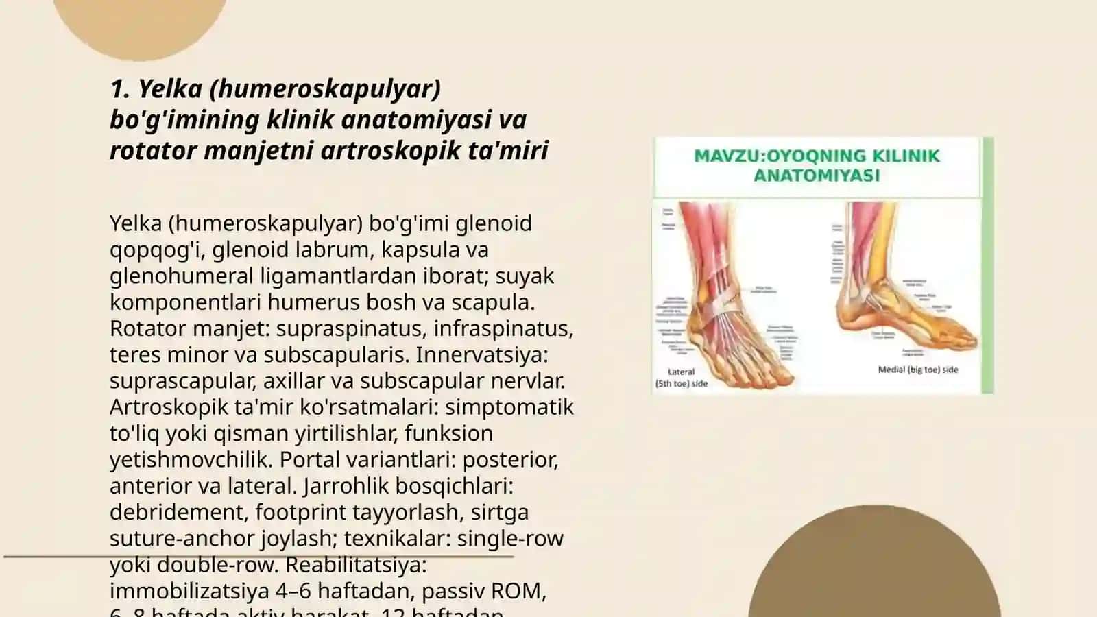 Oyoq va Qòl bo'g'ining anatomiyasi va operatsiyalar 3