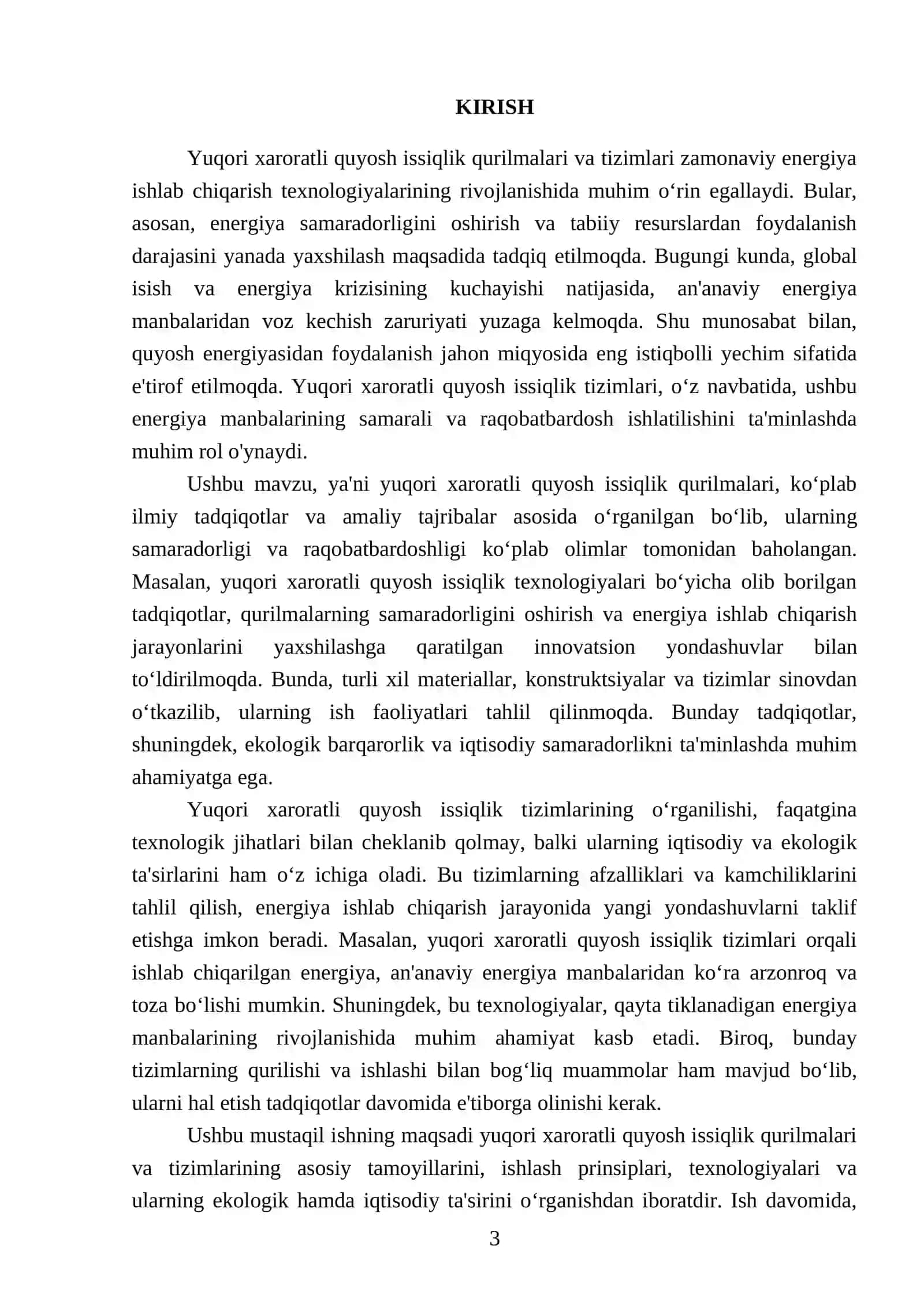 Yuqori xaroratli (3000 °C) quyosh issiqlik qurilmasi va tizimlar 3